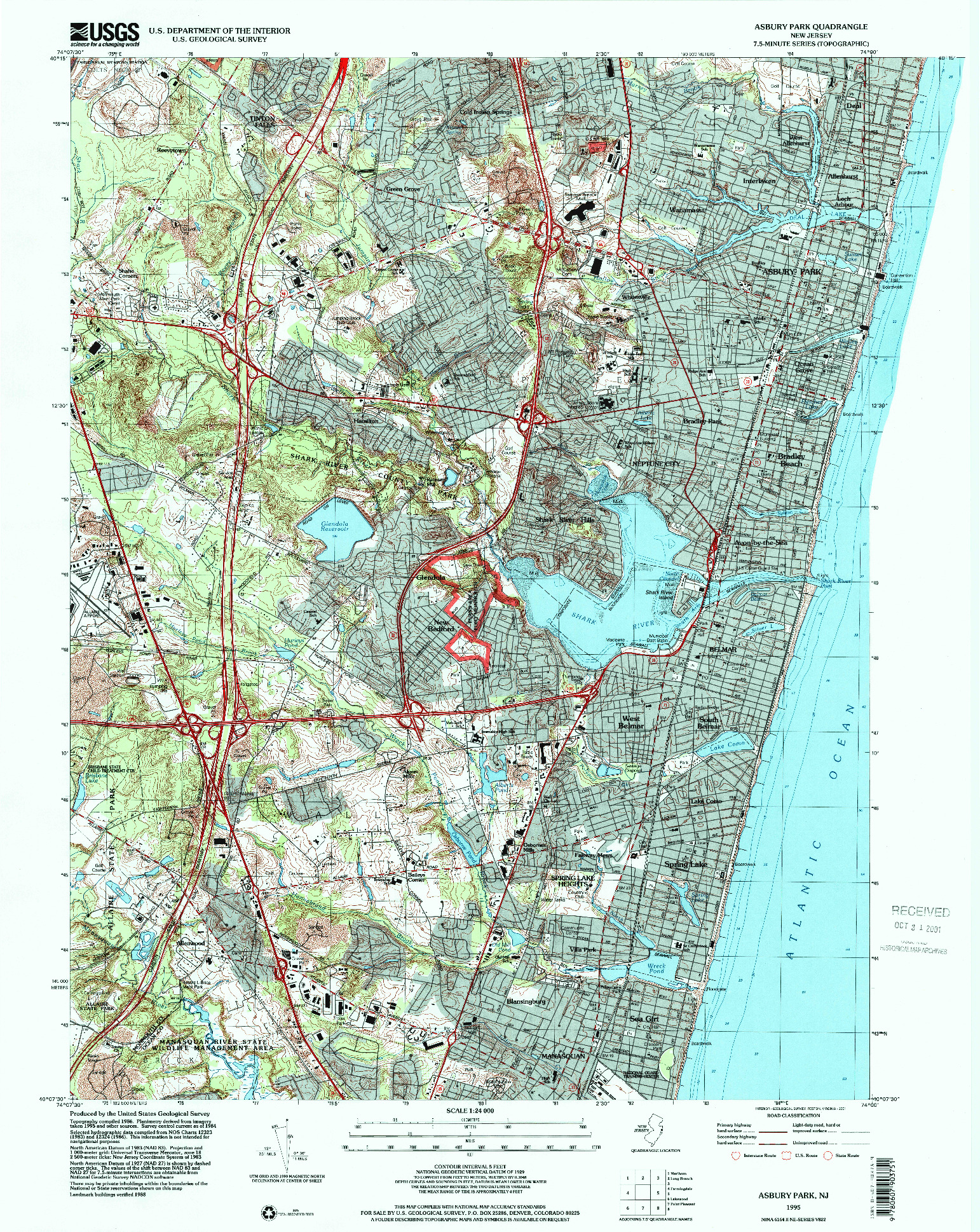 USGS 1:24000-SCALE QUADRANGLE FOR ASBURY PARK, NJ 1995
