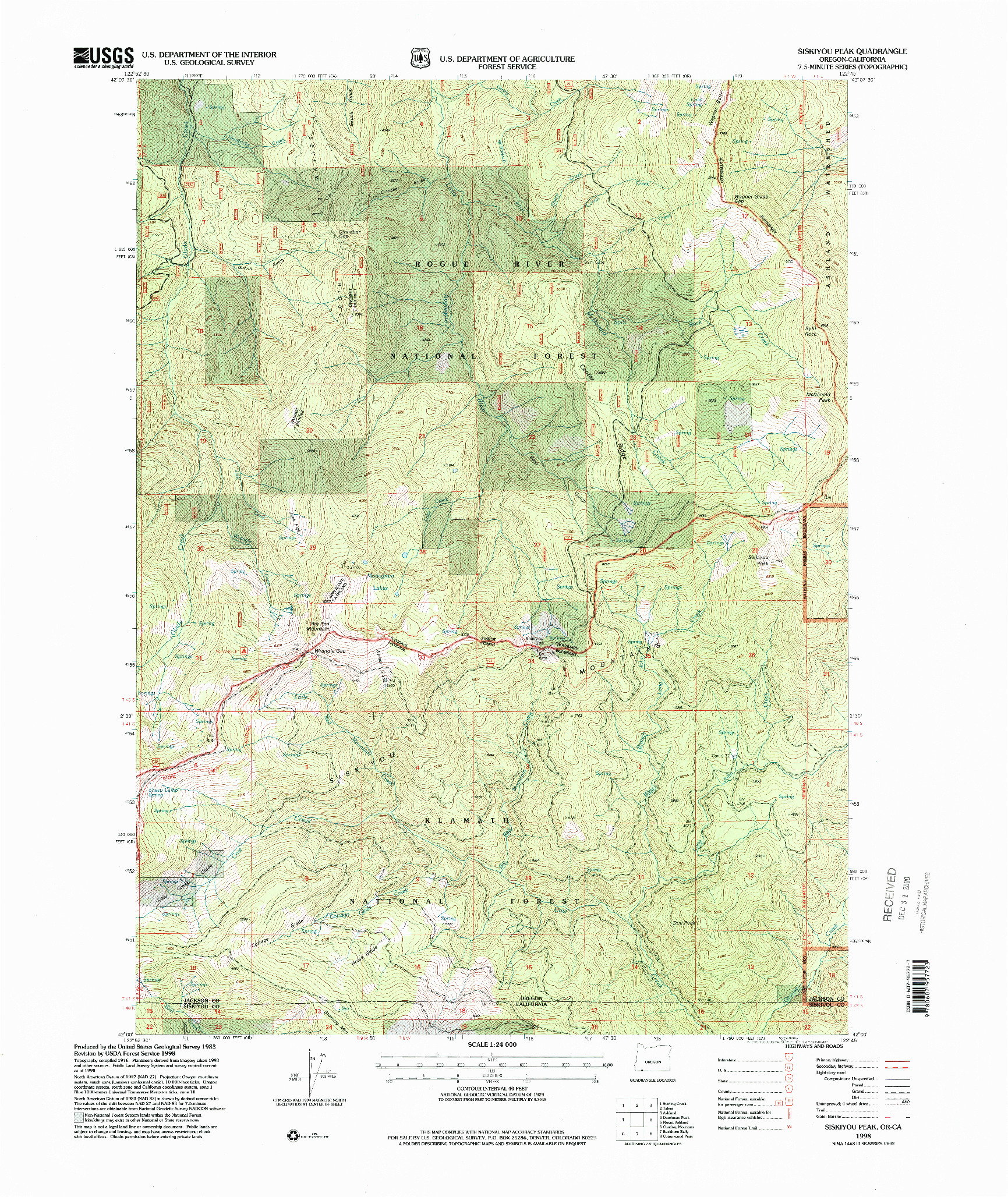 USGS 1:24000-SCALE QUADRANGLE FOR SISKIYOU PEAK, OR 1998