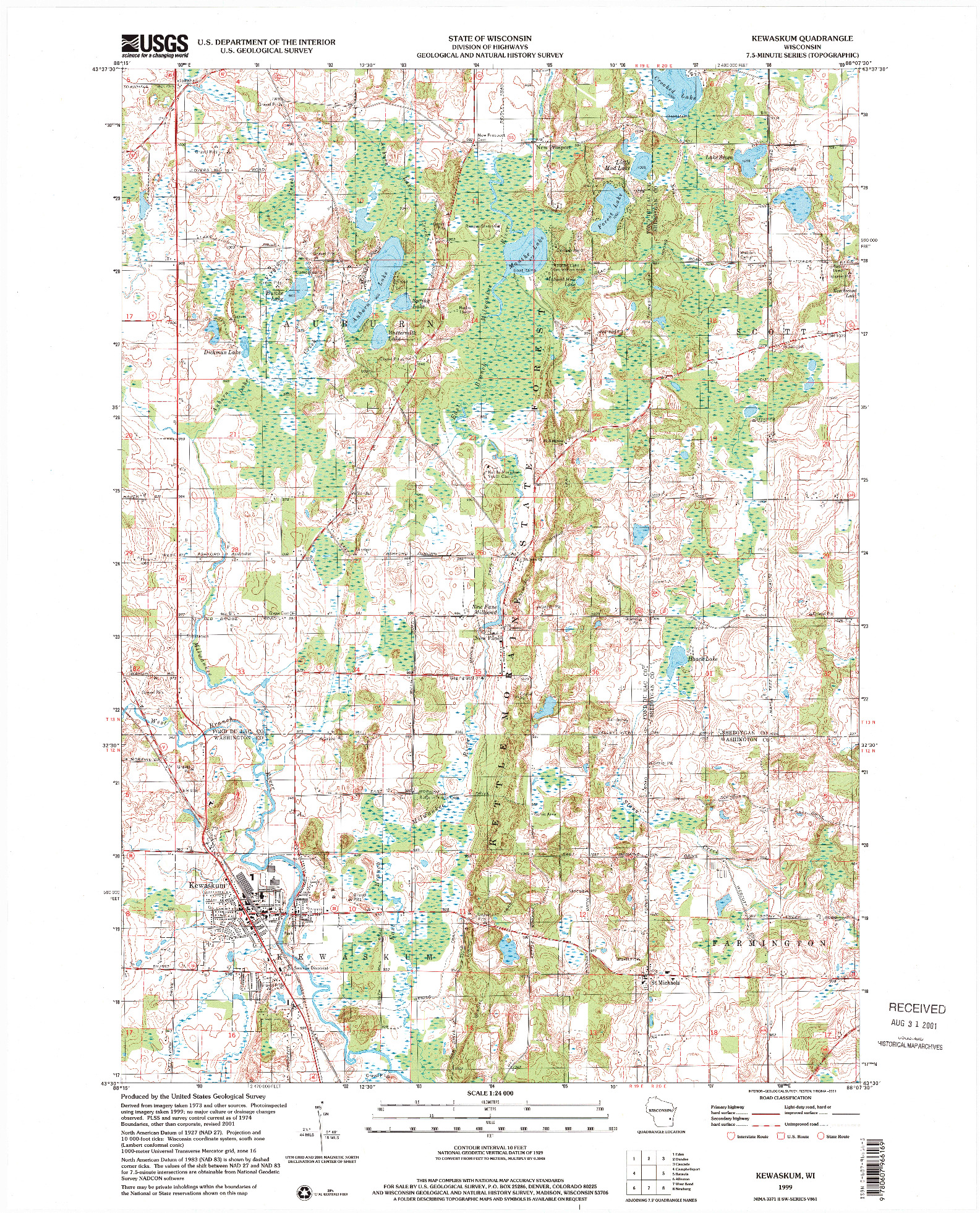 USGS 1:24000-SCALE QUADRANGLE FOR KEWASKUM, WI 1999