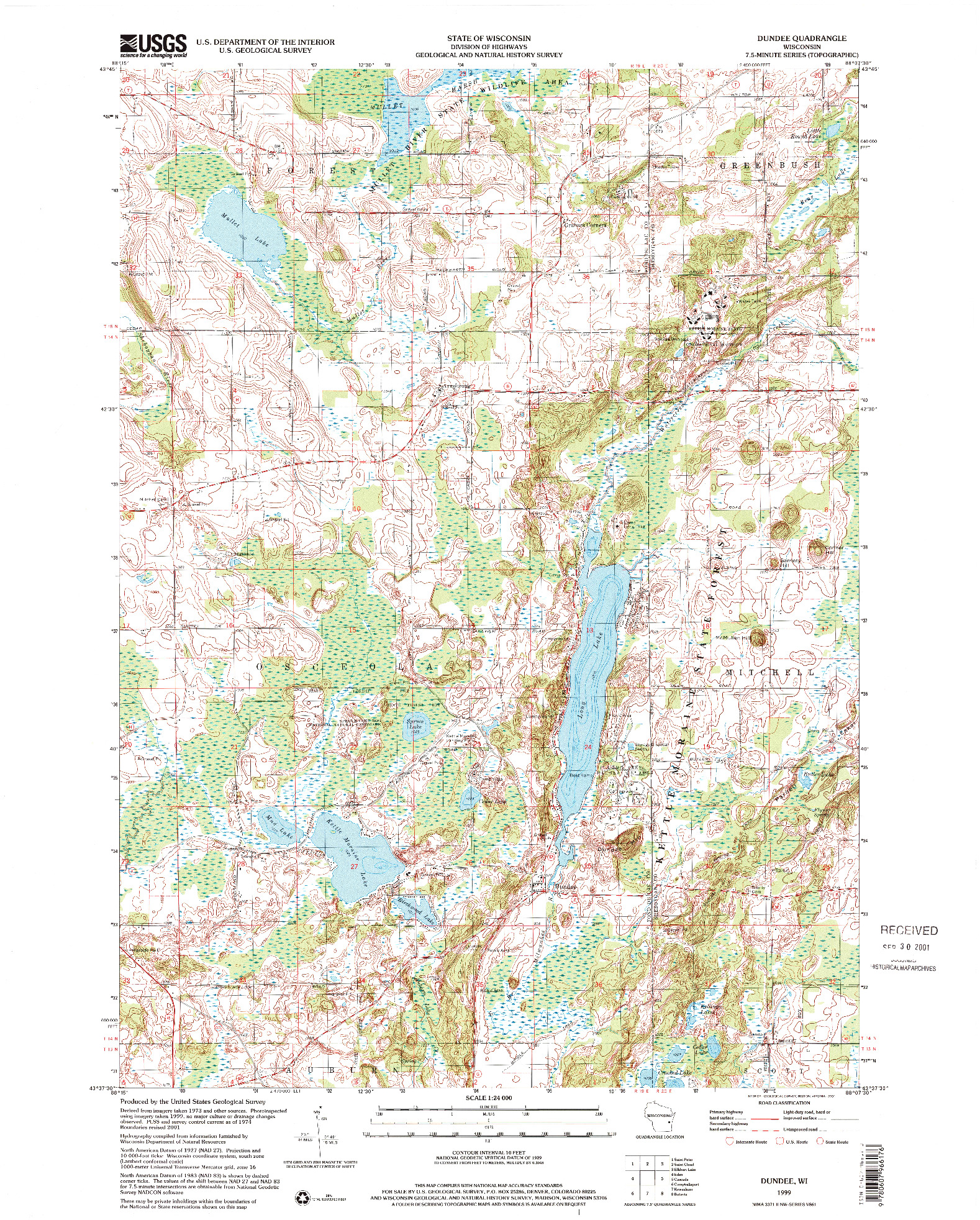 USGS 1:24000-SCALE QUADRANGLE FOR DUNDEE, WI 1999