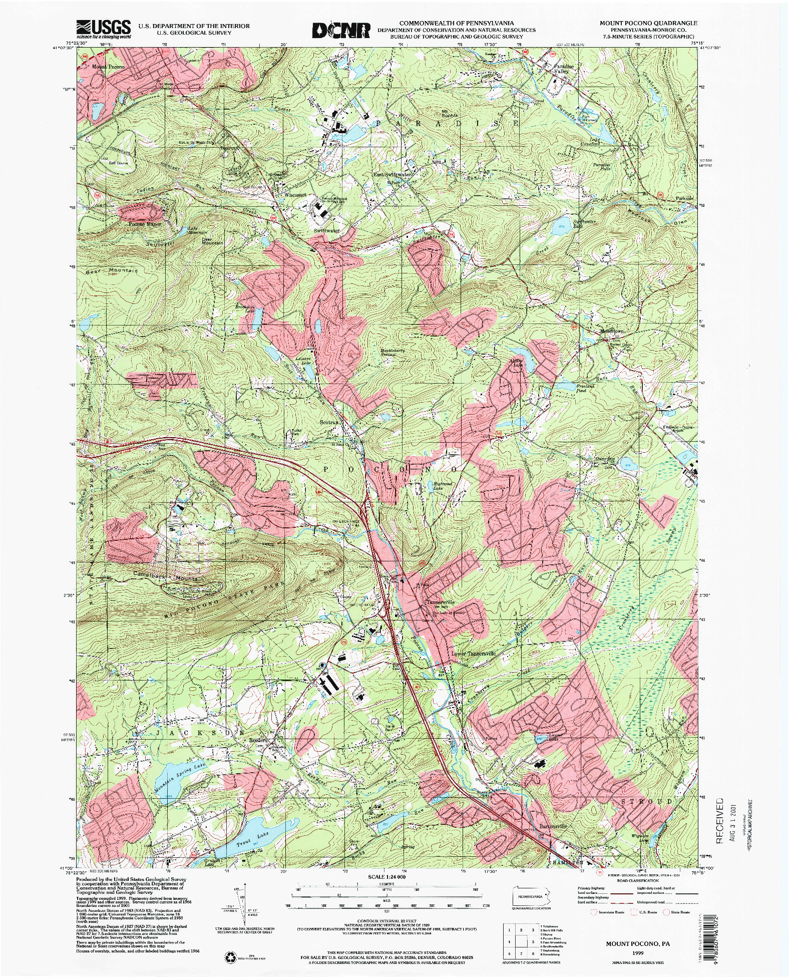 USGS 1:24000-SCALE QUADRANGLE FOR MOUNT POCONO, PA 1999