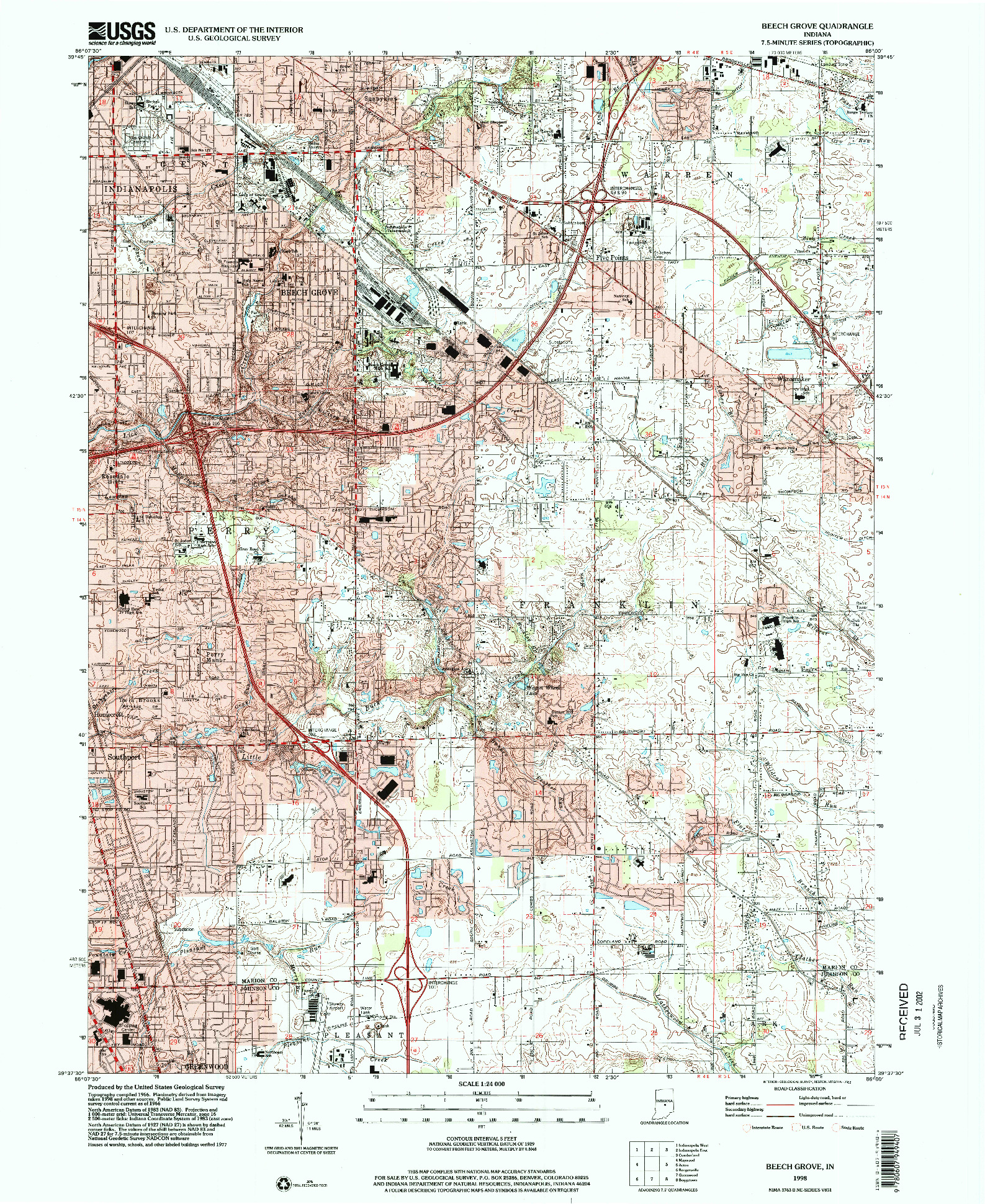 USGS 1:24000-SCALE QUADRANGLE FOR BEECH GROVE, IN 1998
