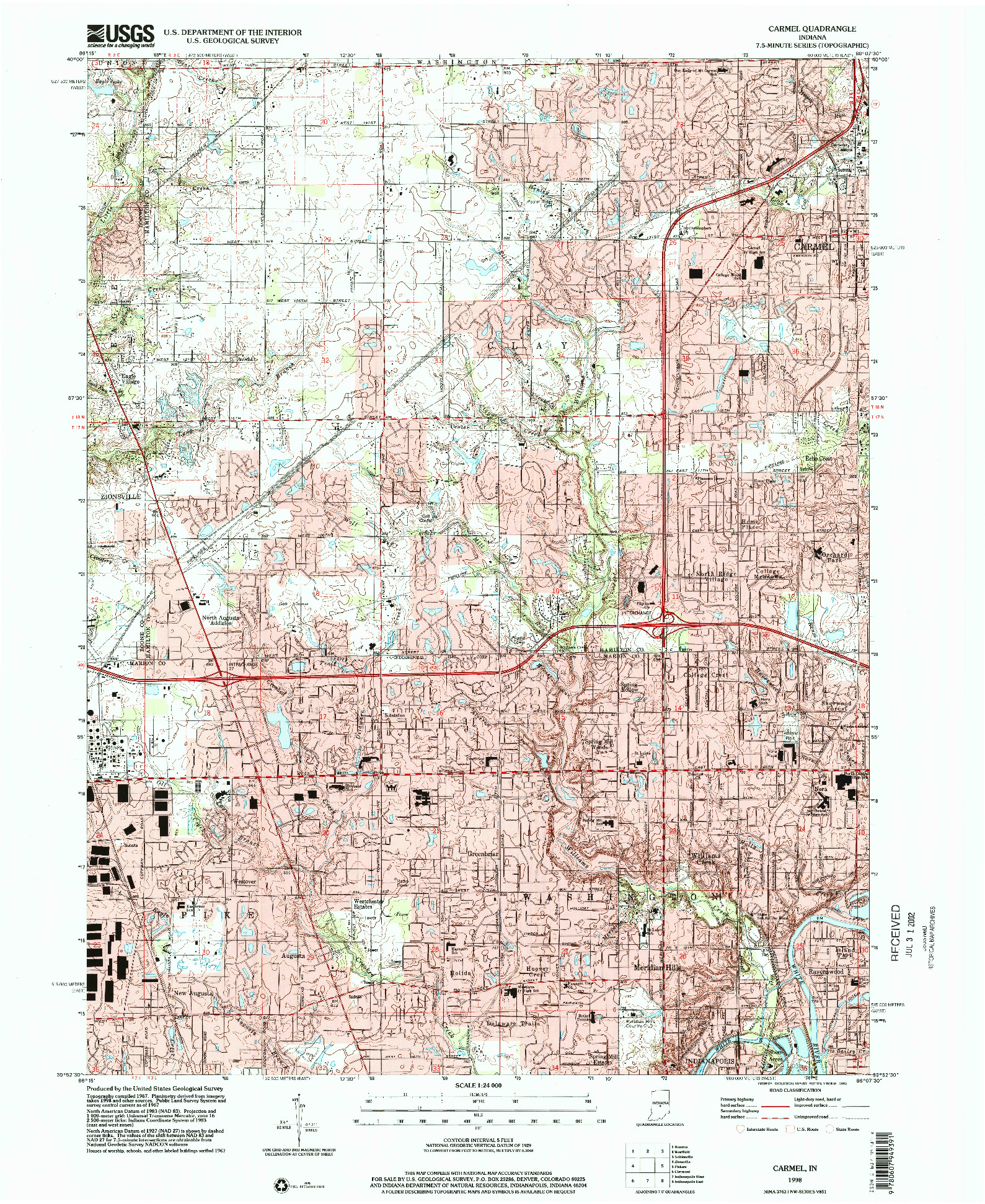 USGS 1:24000-SCALE QUADRANGLE FOR CARMEL, IN 1998
