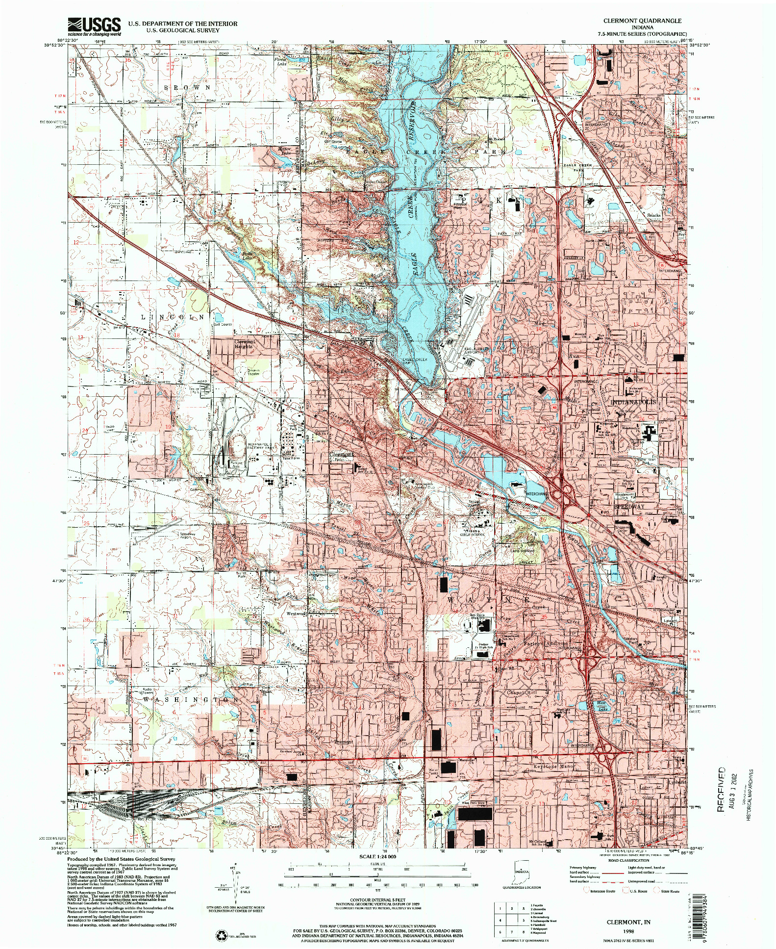USGS 1:24000-SCALE QUADRANGLE FOR CLERMONT, IN 1998