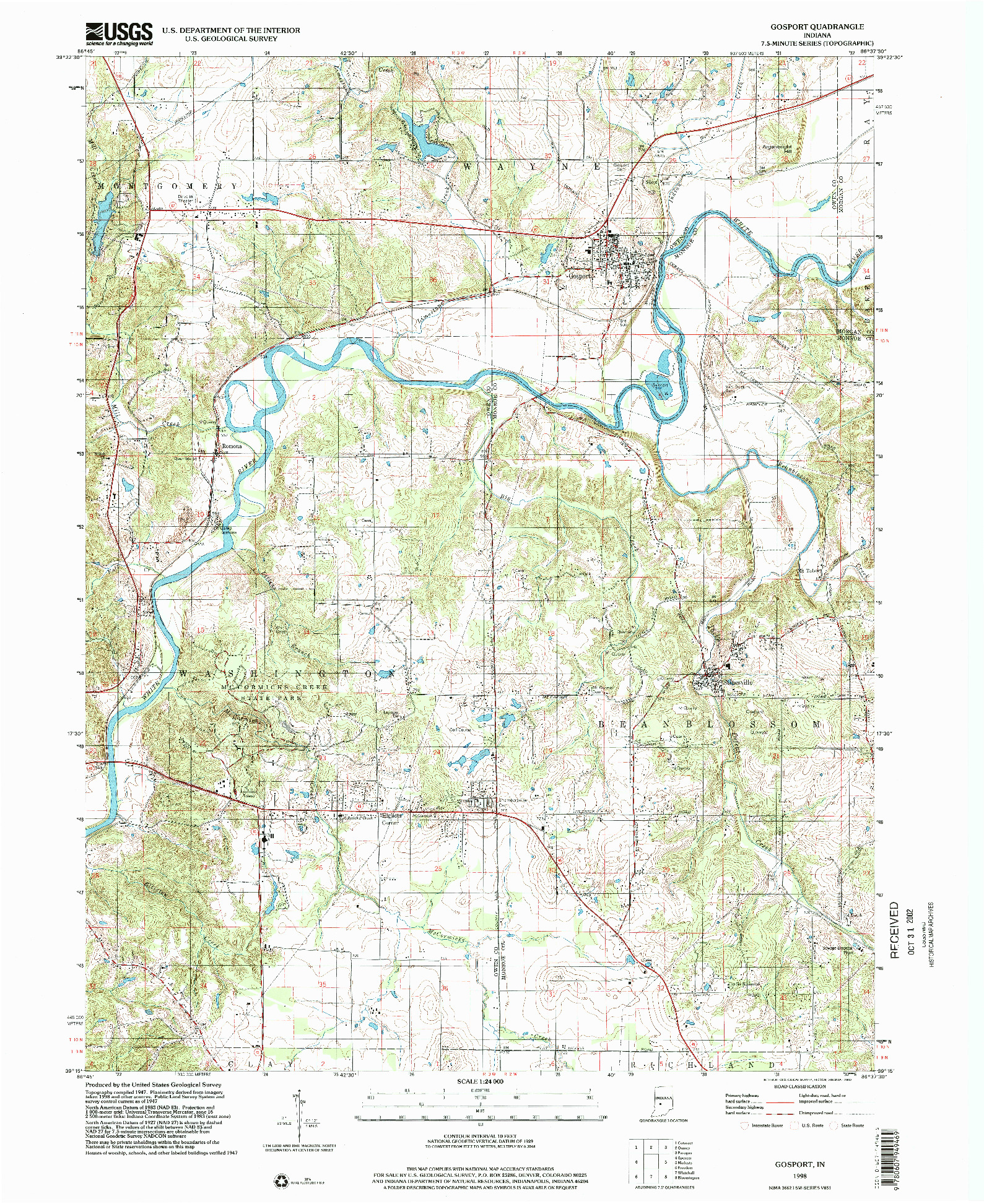 USGS 1:24000-SCALE QUADRANGLE FOR GOSPORT, IN 1998