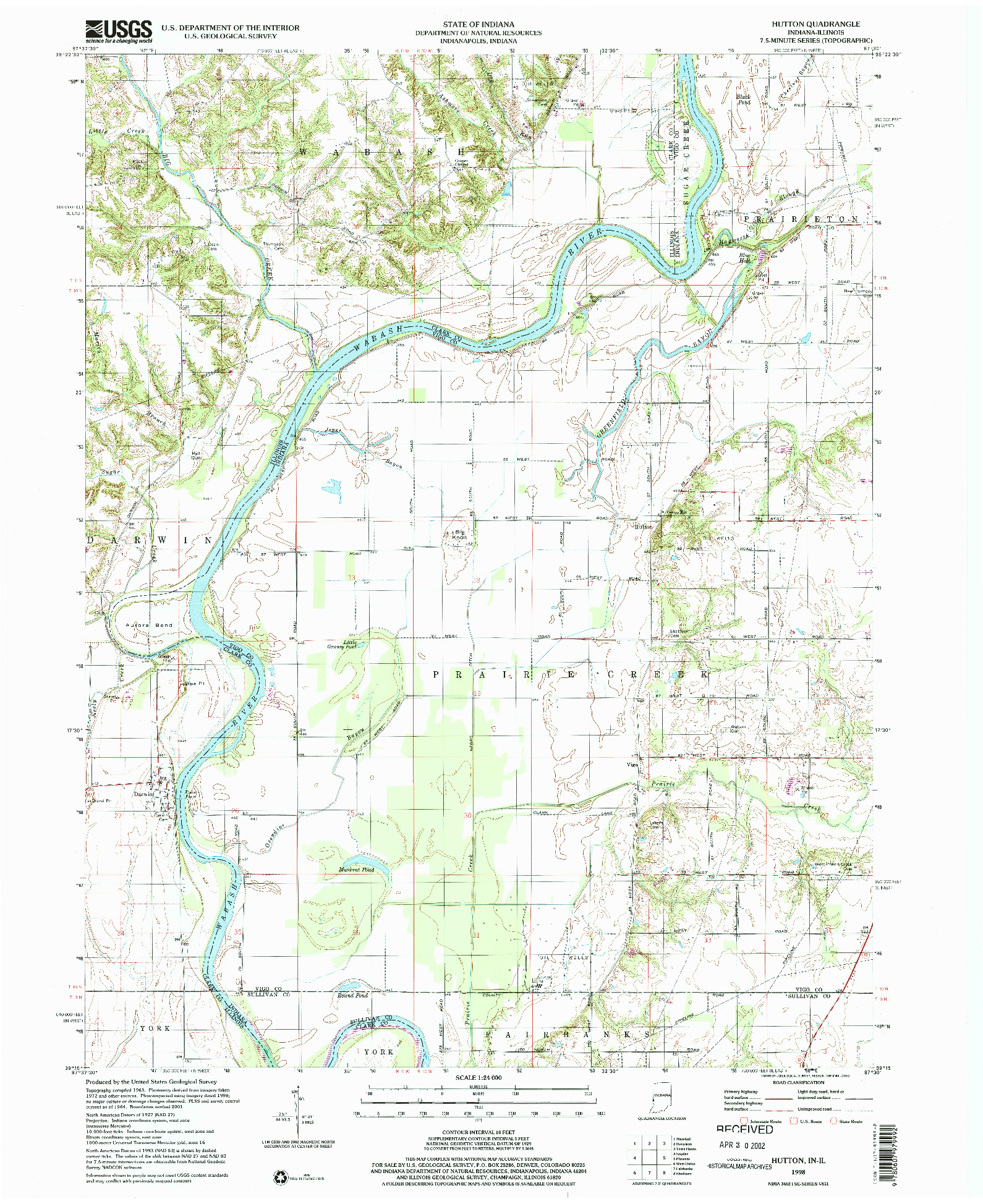 USGS 1:24000-SCALE QUADRANGLE FOR HUTTON, IN 1998