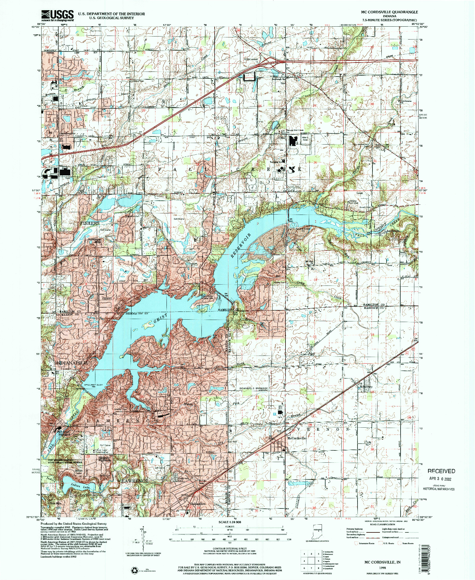 USGS 1:24000-SCALE QUADRANGLE FOR MC CORDSVILLE, IN 1998