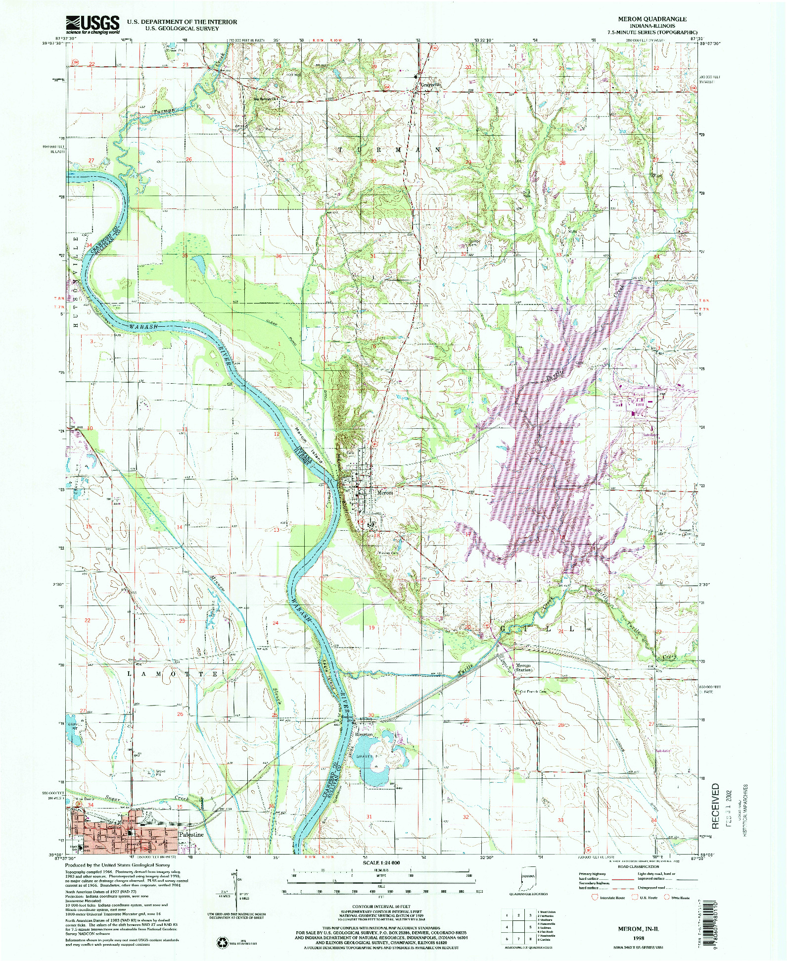 USGS 1:24000-SCALE QUADRANGLE FOR MEROM, IN 1998