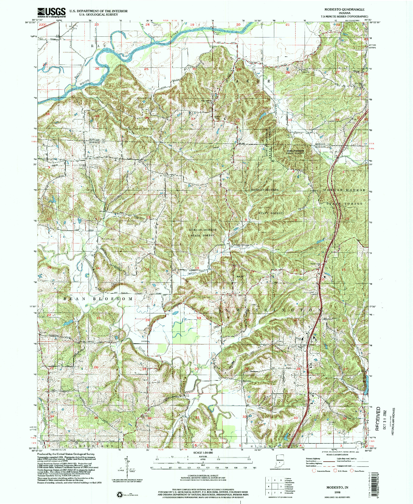 USGS 1:24000-SCALE QUADRANGLE FOR MODESTO, IN 1998