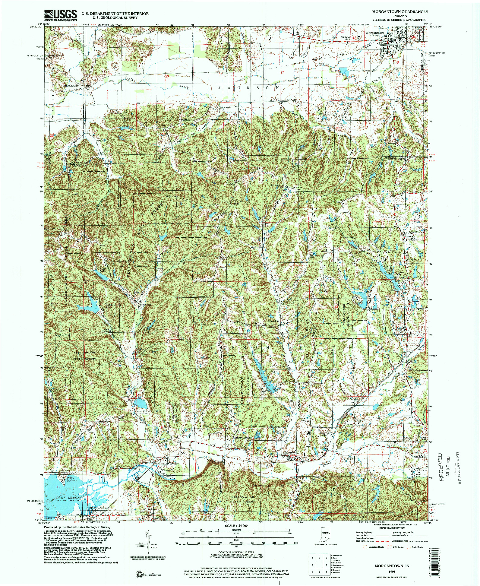 USGS 1:24000-SCALE QUADRANGLE FOR MORGANTOWN, IN 1998