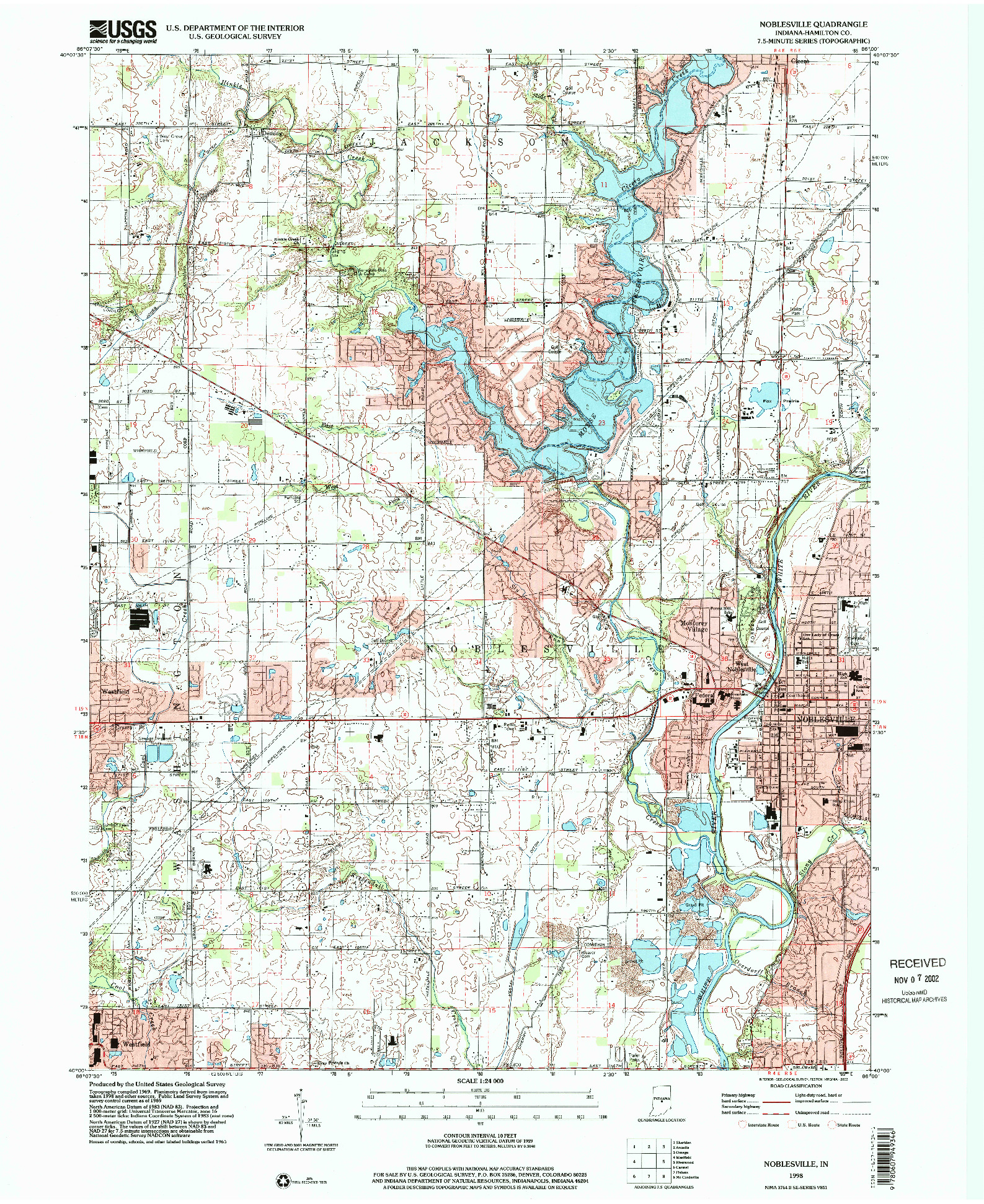 USGS 1:24000-SCALE QUADRANGLE FOR NOBLESVILLE, IN 1998