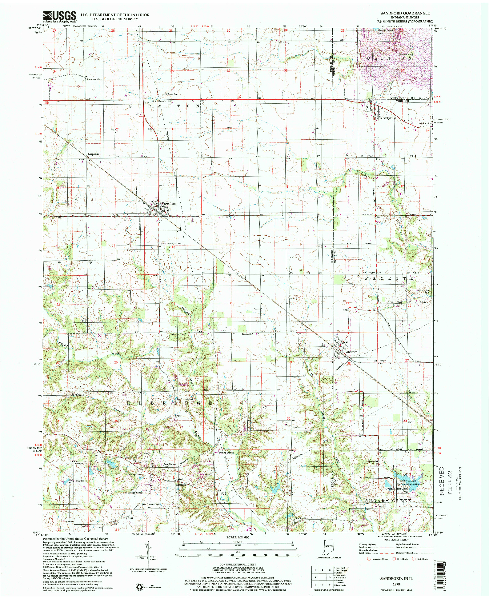 USGS 1:24000-SCALE QUADRANGLE FOR SANDFORD, IN 1998