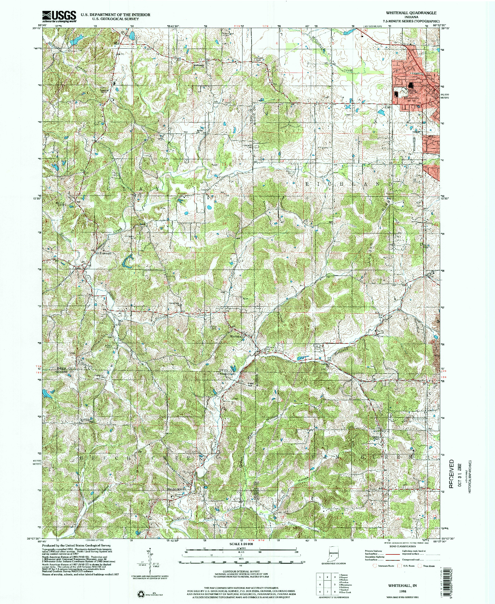 USGS 1:24000-SCALE QUADRANGLE FOR WHITEHALL, IN 1998