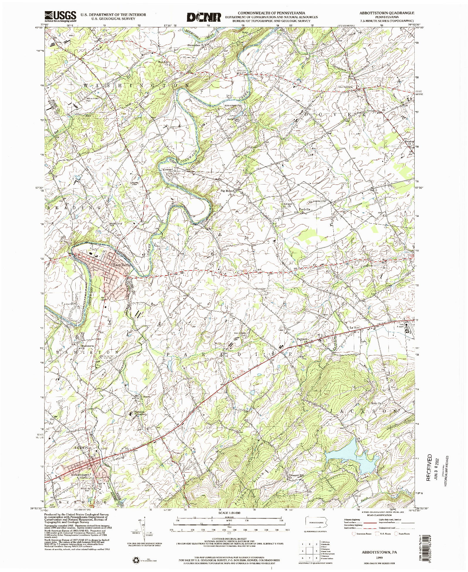 USGS 1:24000-SCALE QUADRANGLE FOR ABBOTTSTOWN, PA 1999