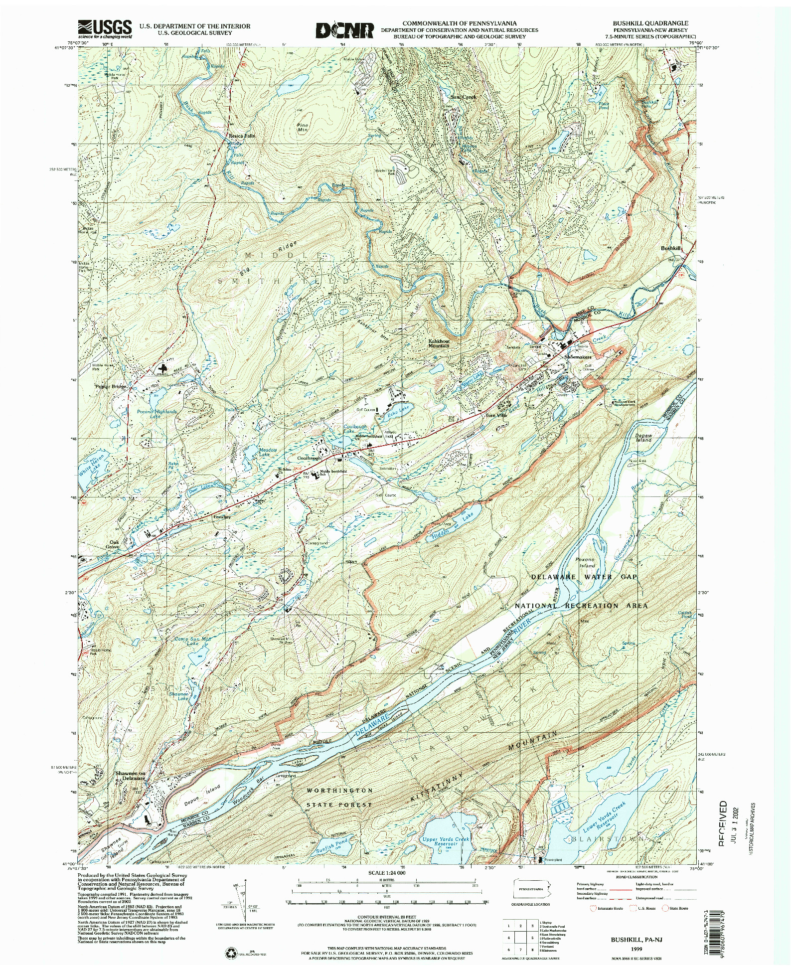 USGS 1:24000-SCALE QUADRANGLE FOR BUSHKILL, PA 1999