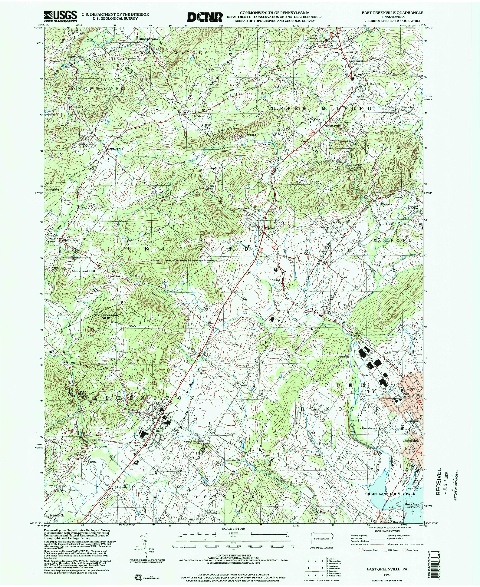 USGS 1:24000-SCALE QUADRANGLE FOR EAST GREENVILLE, PA 1999