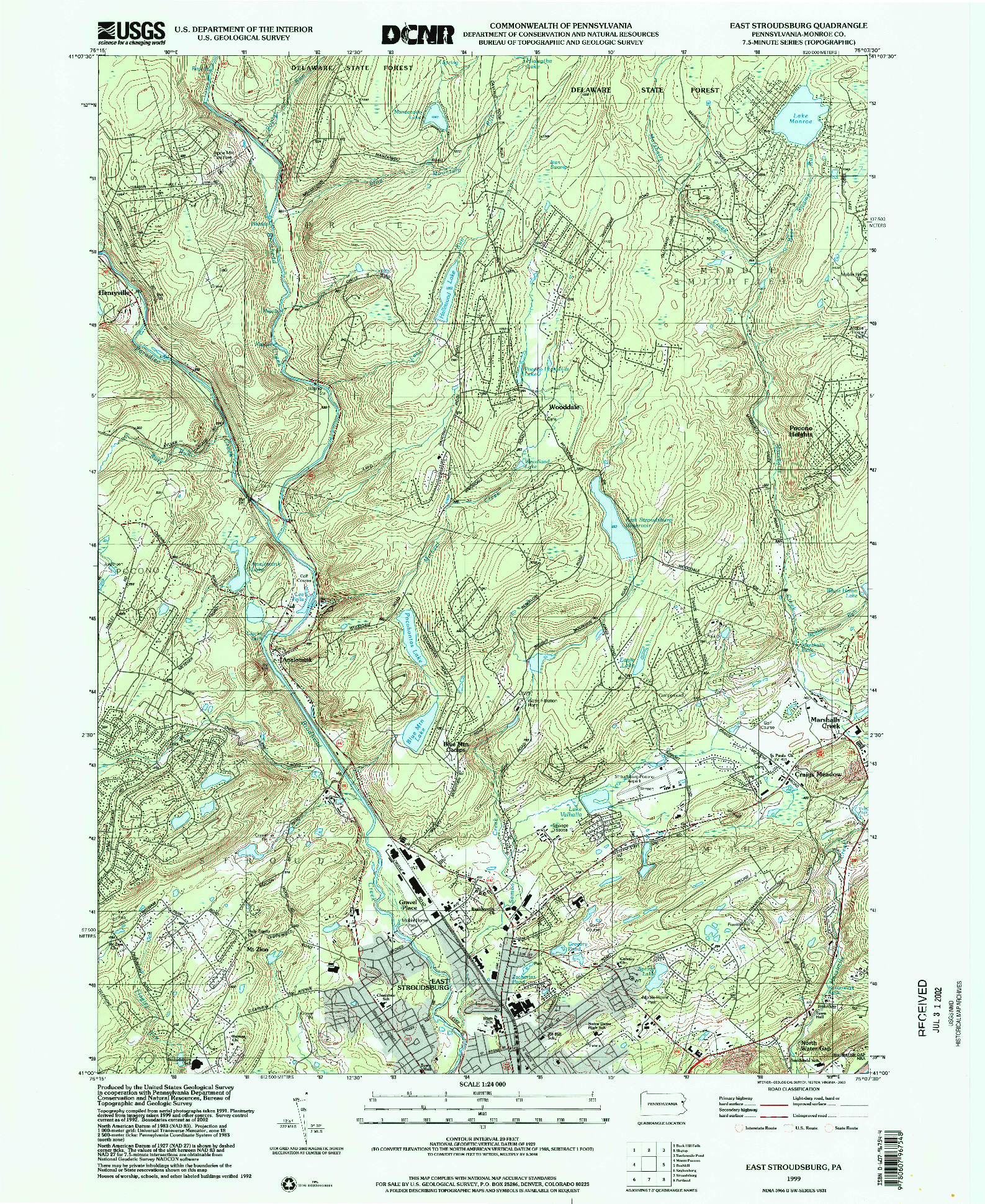 USGS 1:24000-SCALE QUADRANGLE FOR EAST STROUDSBURG, PA 1999