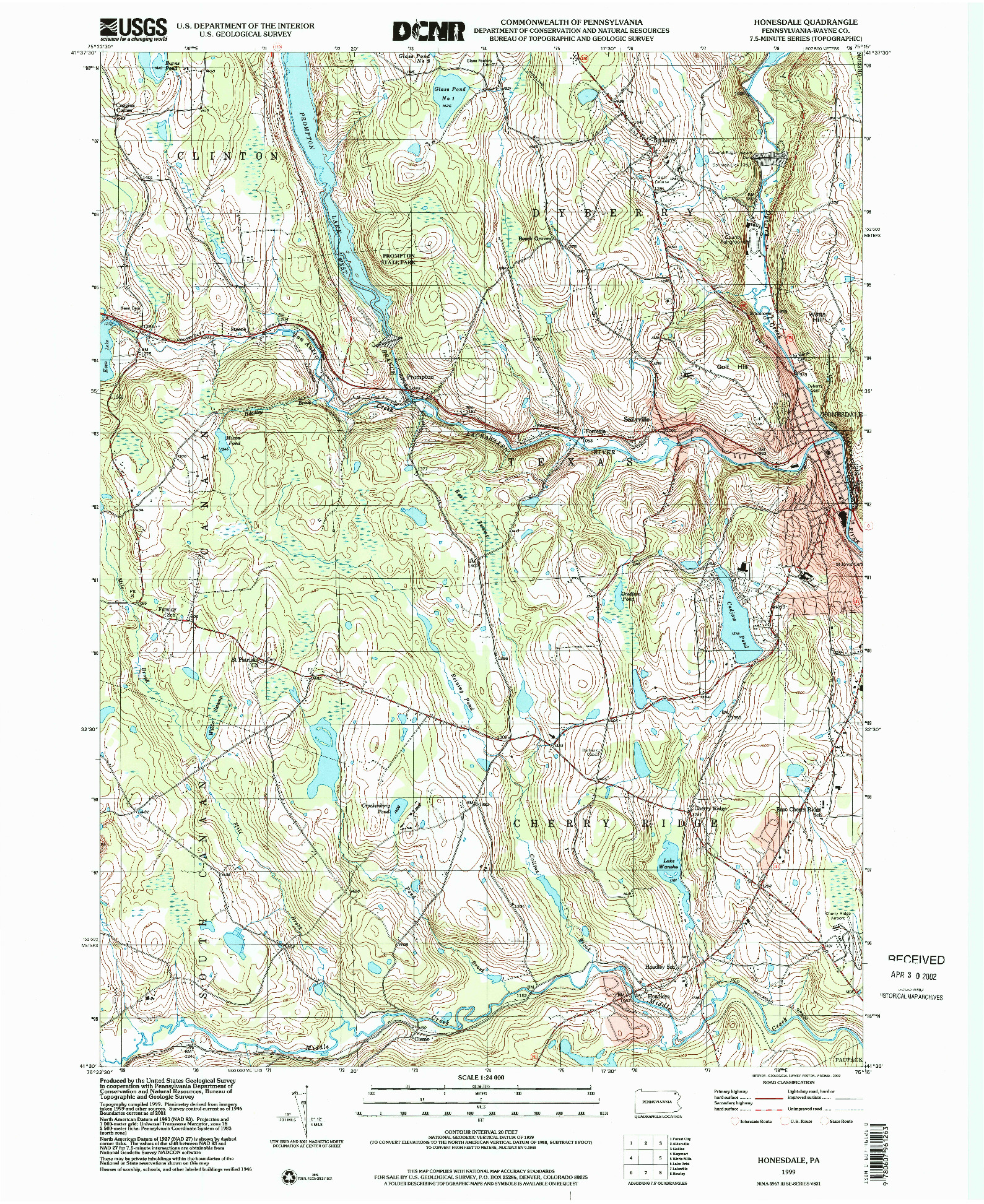 USGS 1:24000-SCALE QUADRANGLE FOR HONESDALE, PA 1999