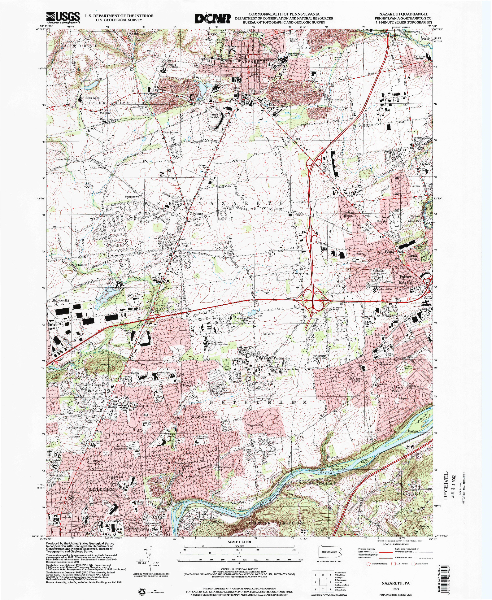 USGS 1:24000-SCALE QUADRANGLE FOR NAZARETH, PA 1999