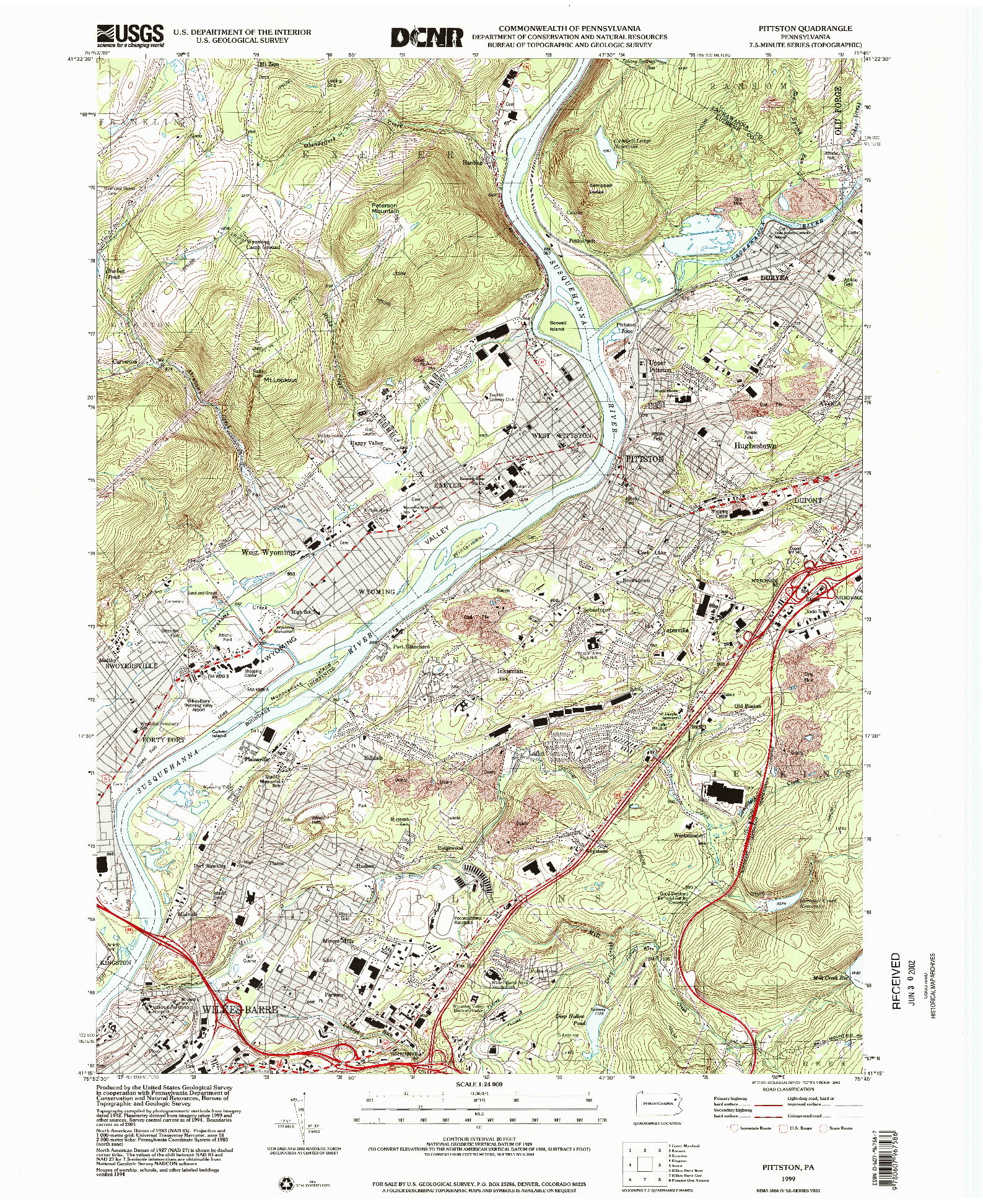 USGS 1:24000-SCALE QUADRANGLE FOR PITTSTON, PA 1999