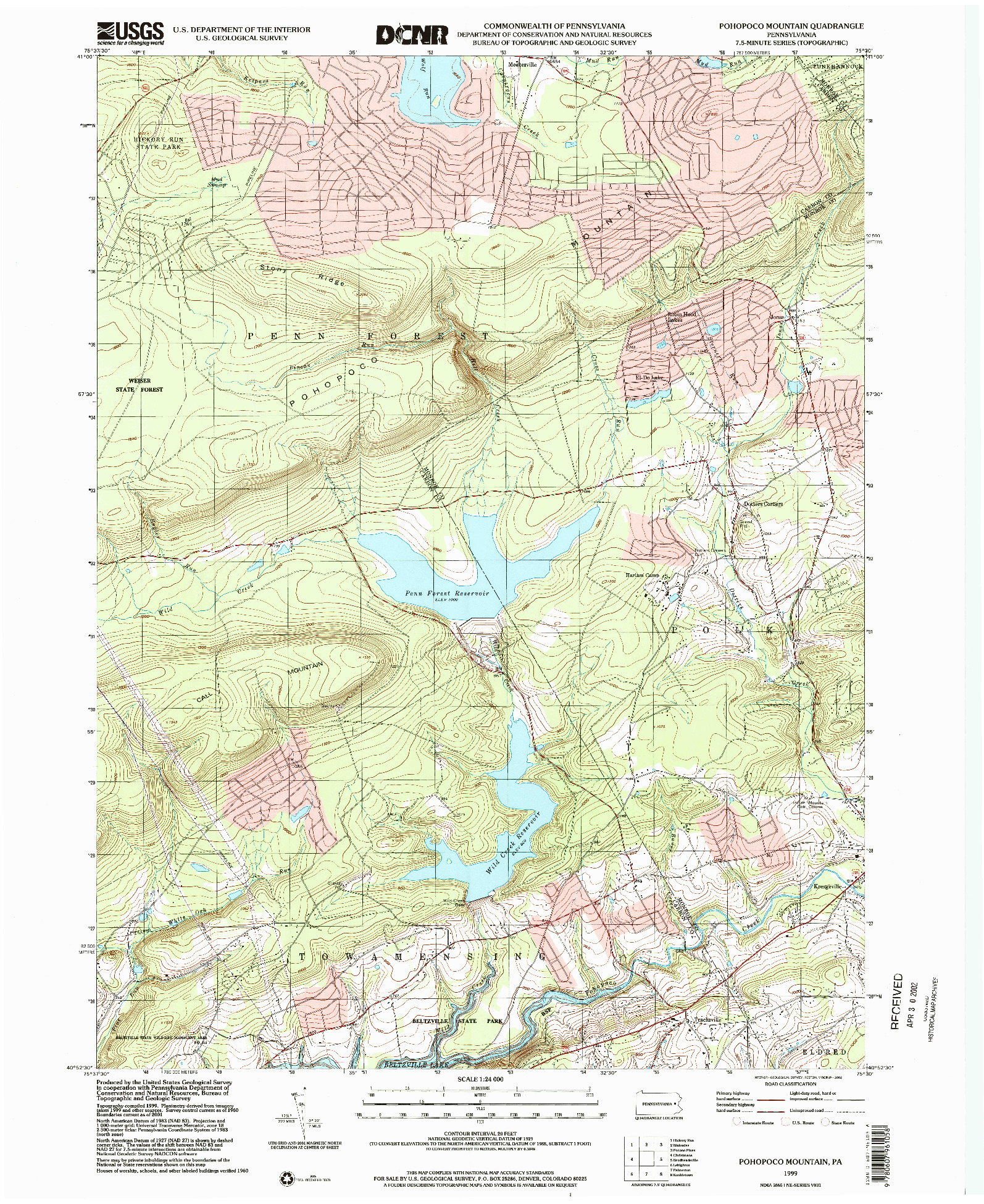 USGS 1:24000-SCALE QUADRANGLE FOR POHOPOCO MOUNTAIN, PA 1999