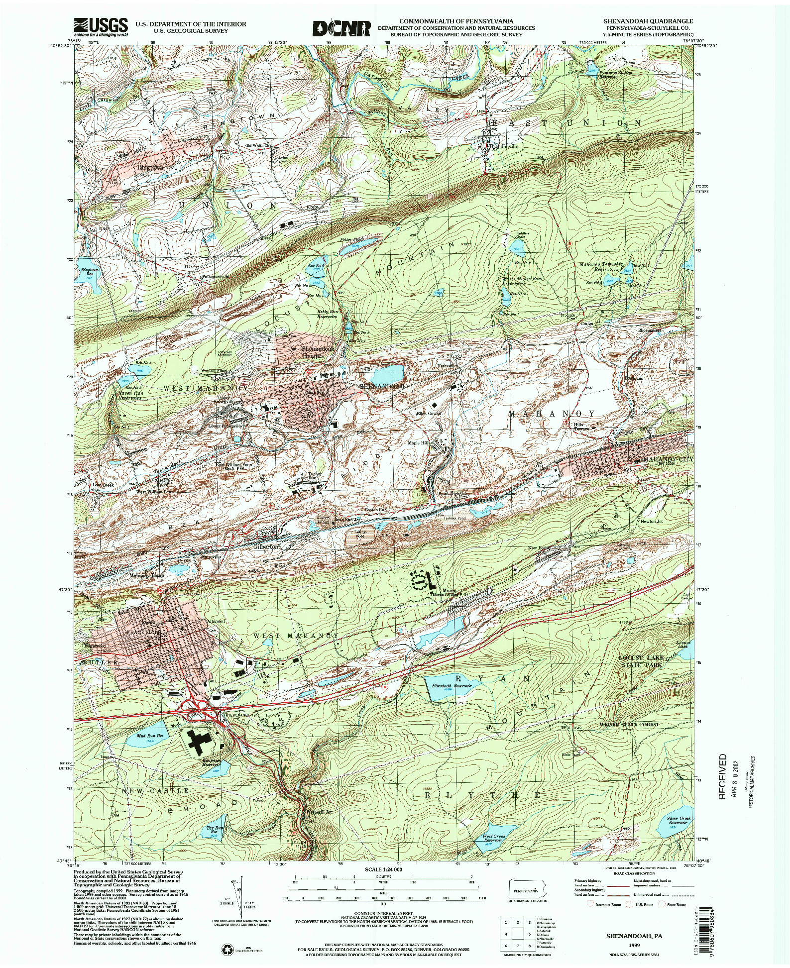 USGS 1:24000-SCALE QUADRANGLE FOR SHENANDOAH, PA 1999