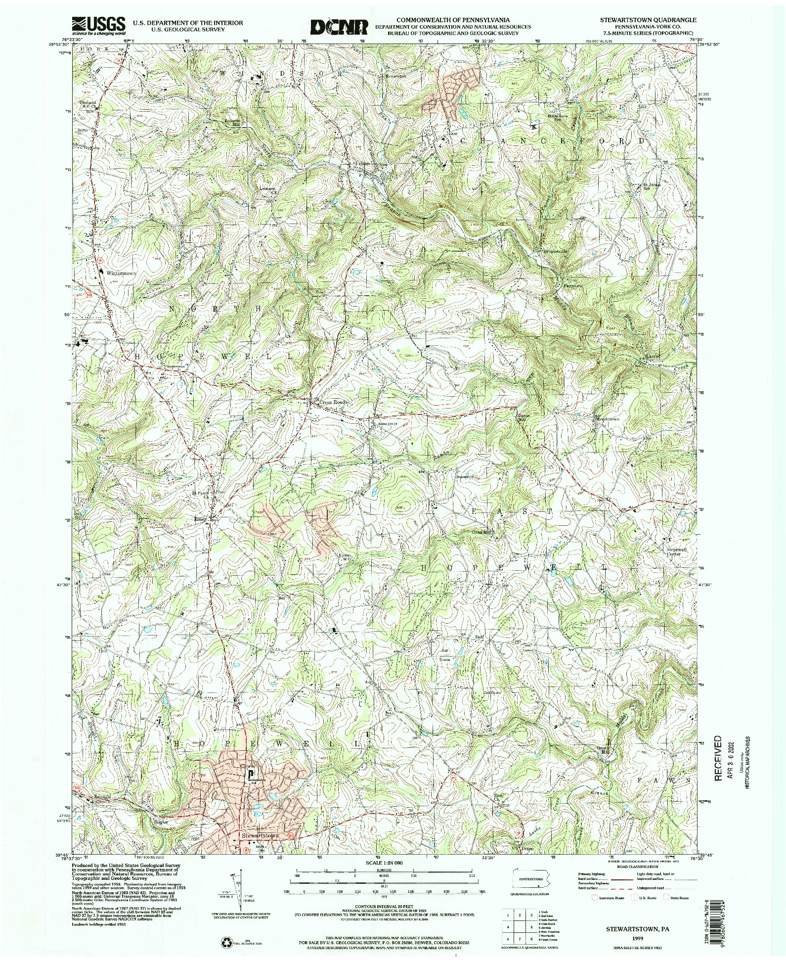 USGS 1:24000-SCALE QUADRANGLE FOR STEWARTSTOWN, PA 1999