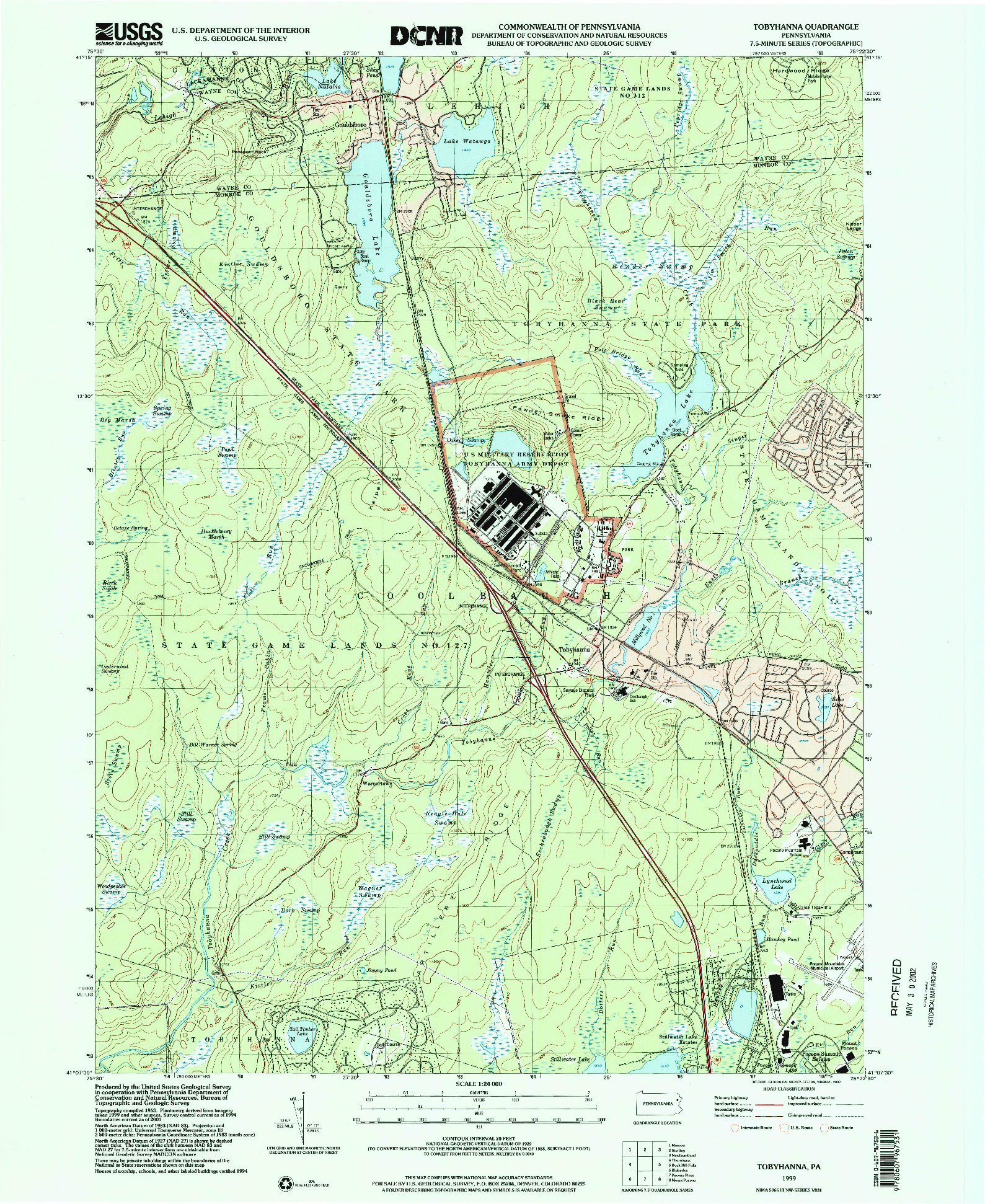 USGS 1:24000-SCALE QUADRANGLE FOR TOBYHANNA, PA 1999
