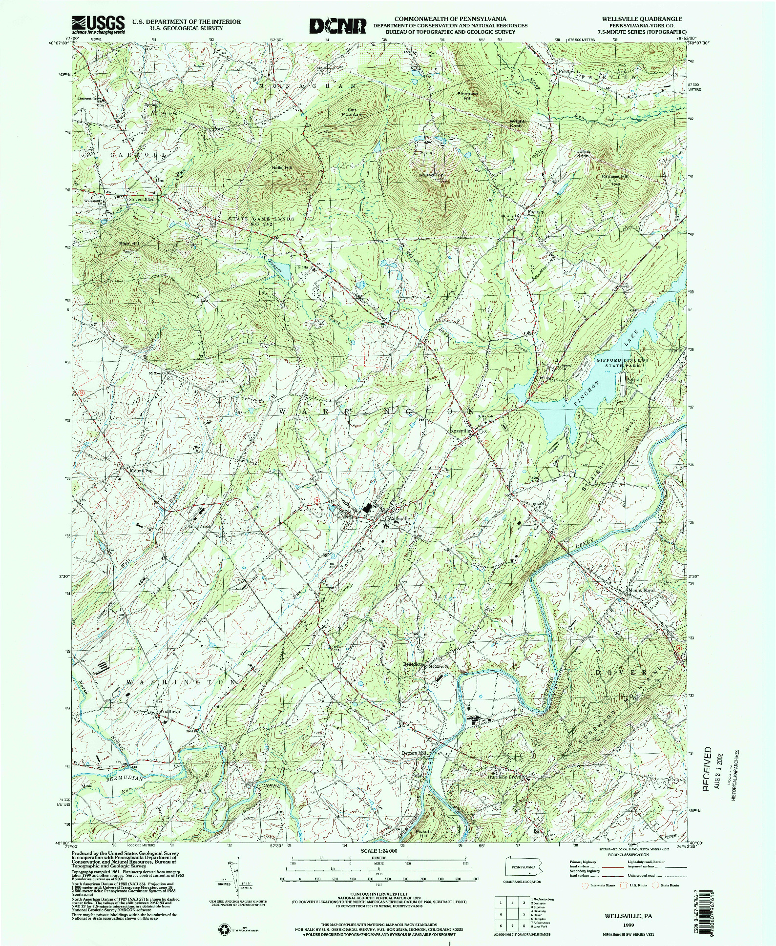 USGS 1:24000-SCALE QUADRANGLE FOR WELLSVILLE, PA 1999