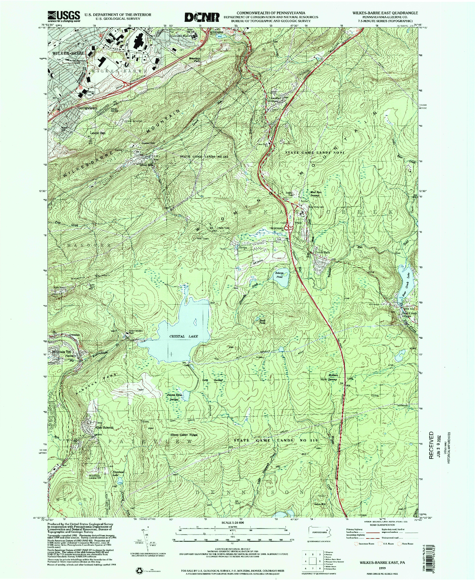 USGS 1:24000-SCALE QUADRANGLE FOR WILKES-BARRE EAST, PA 1999