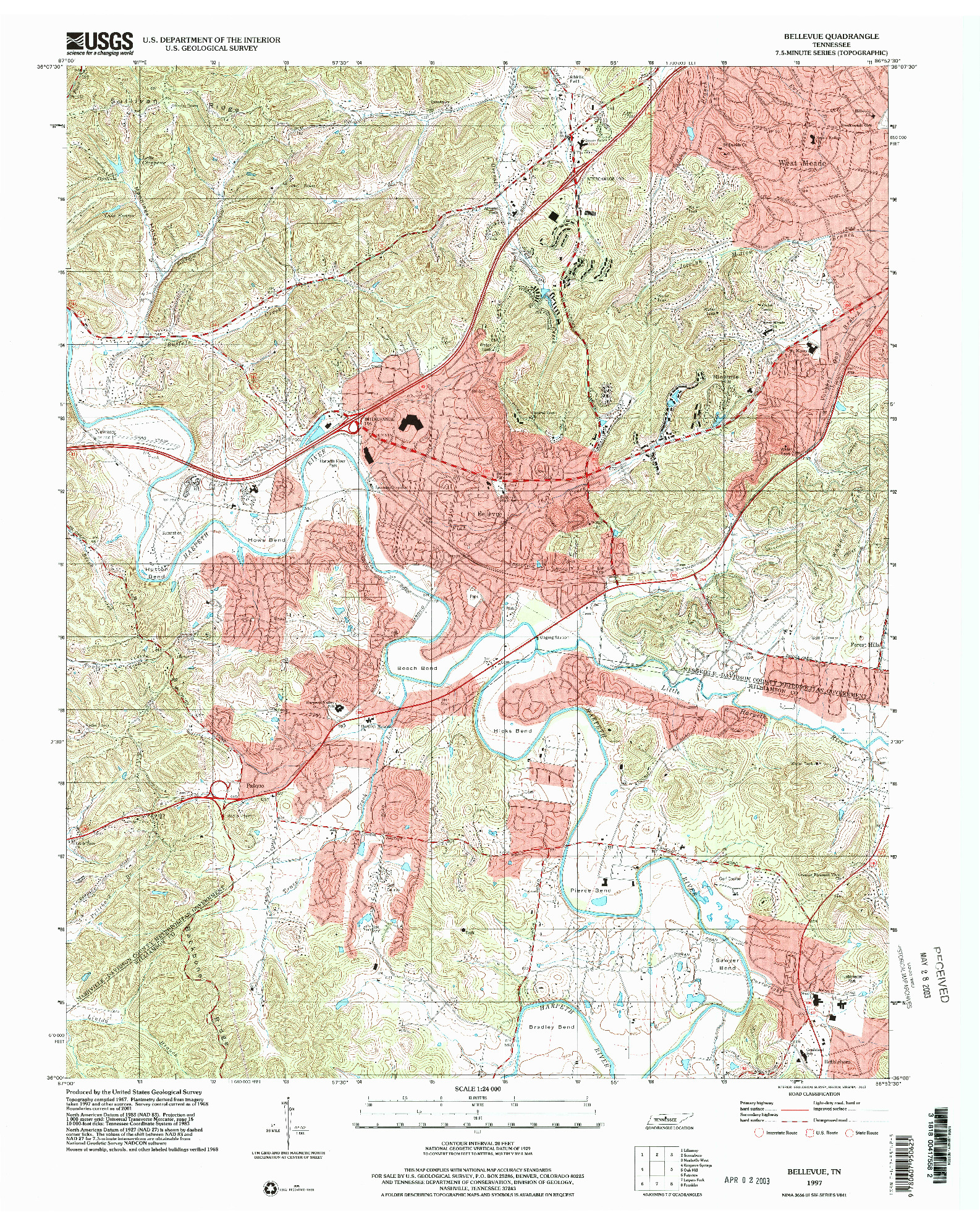 USGS 1:24000-SCALE QUADRANGLE FOR BELLEVUE, TN 1997