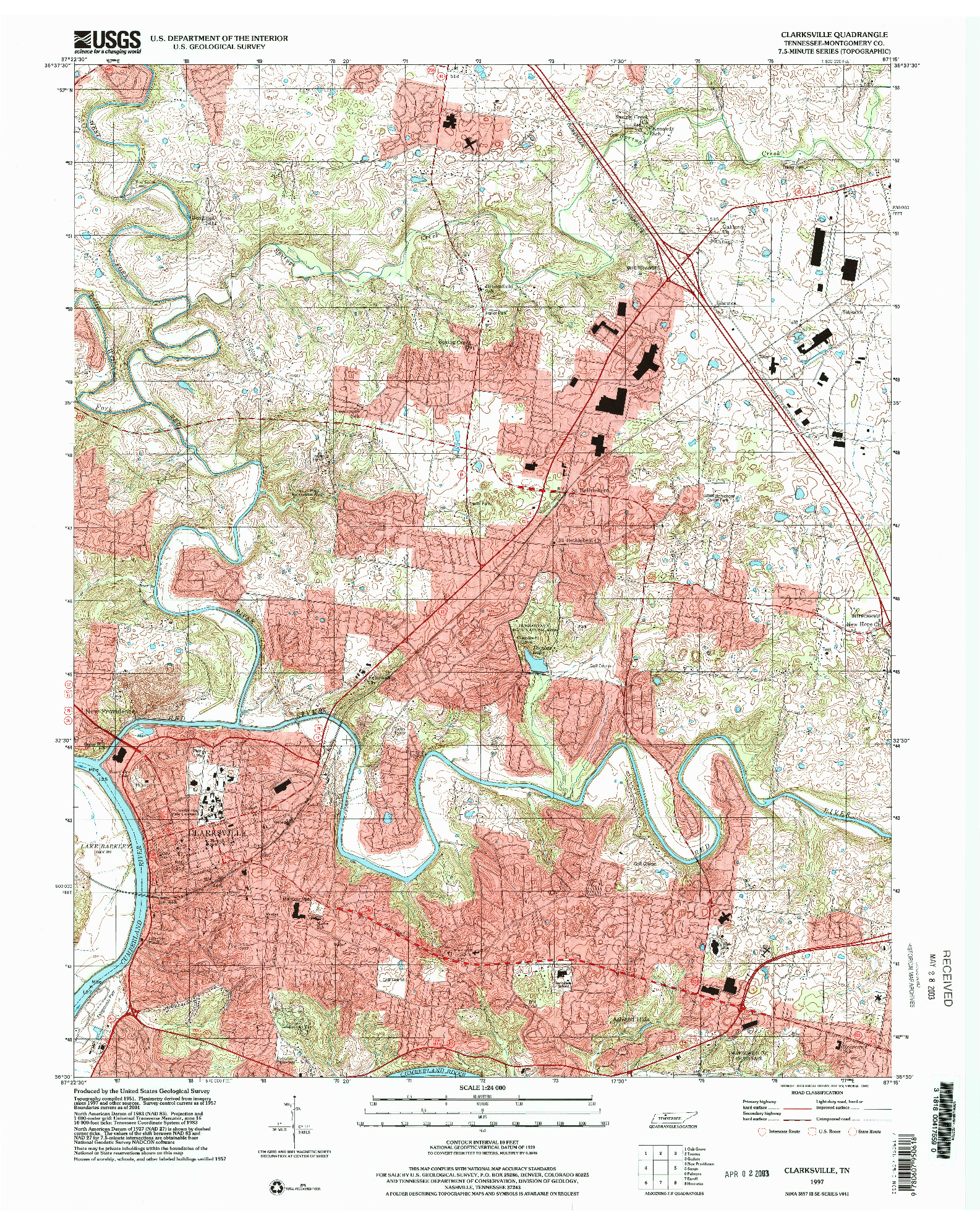 USGS 1:24000-SCALE QUADRANGLE FOR CLARKSVILLE, TN 1997