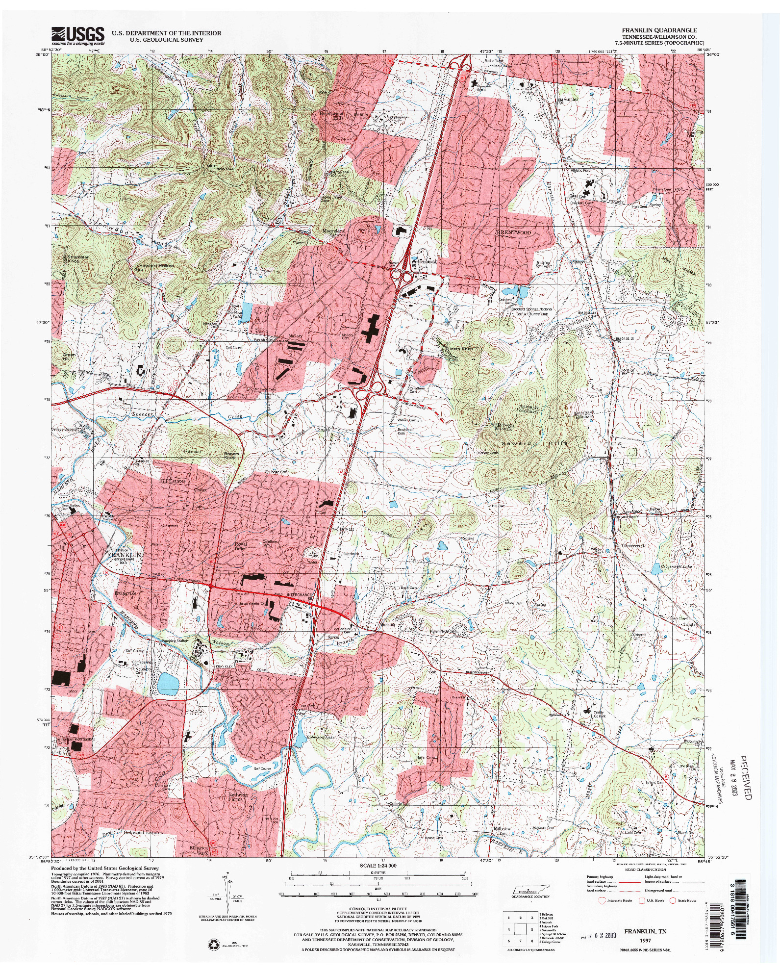 USGS 1:24000-SCALE QUADRANGLE FOR FRANKLIN, TN 1997