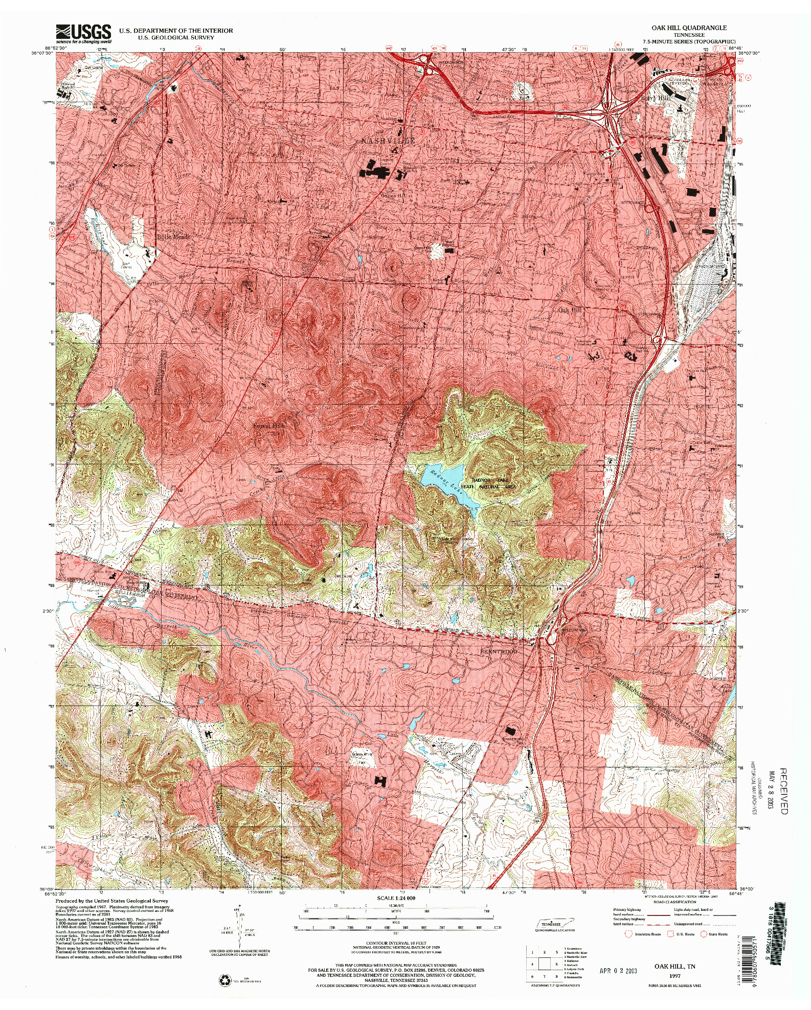 USGS 1:24000-SCALE QUADRANGLE FOR OAK HILL, TN 1997