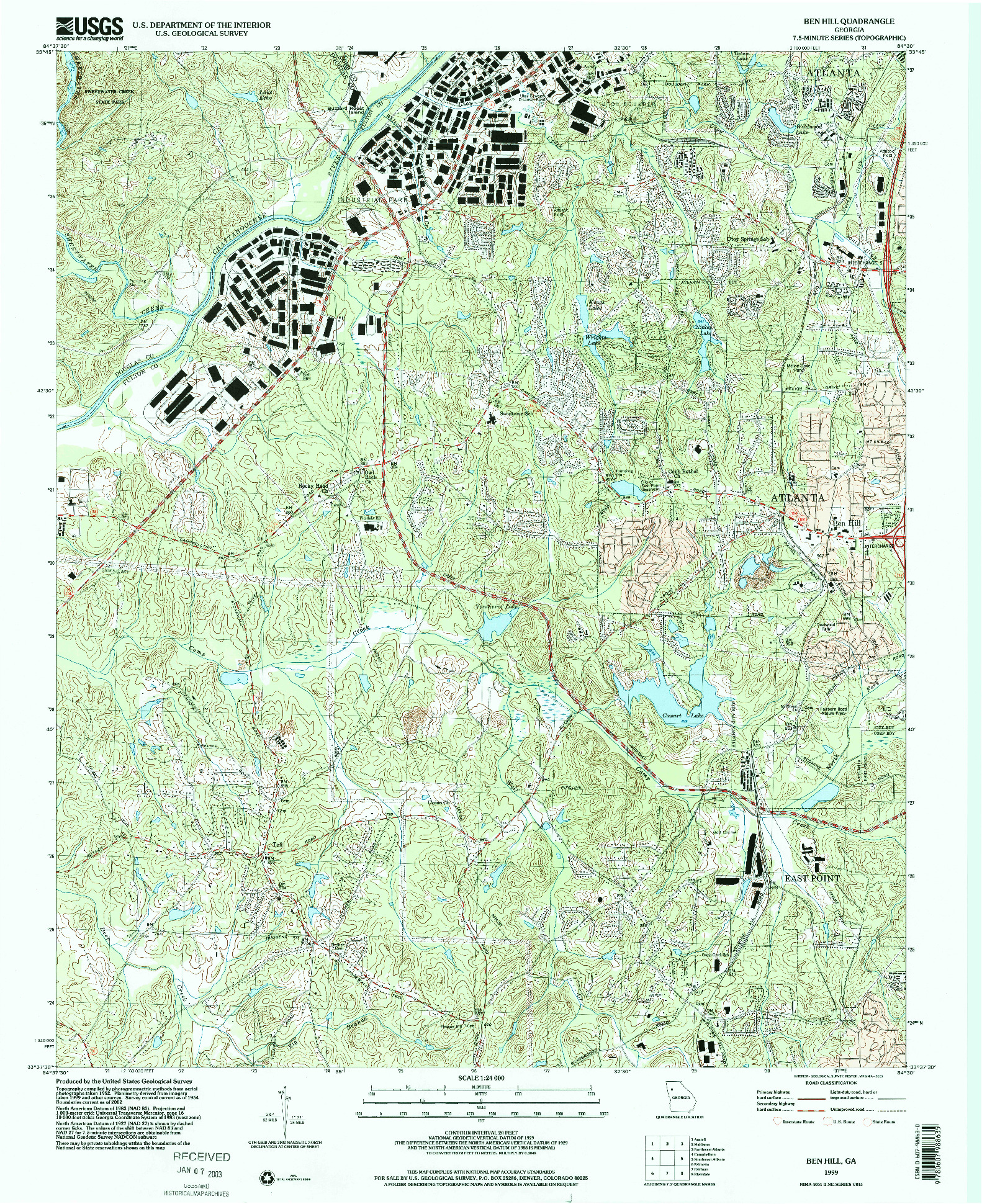 USGS 1:24000-SCALE QUADRANGLE FOR BEN HILL, GA 1999