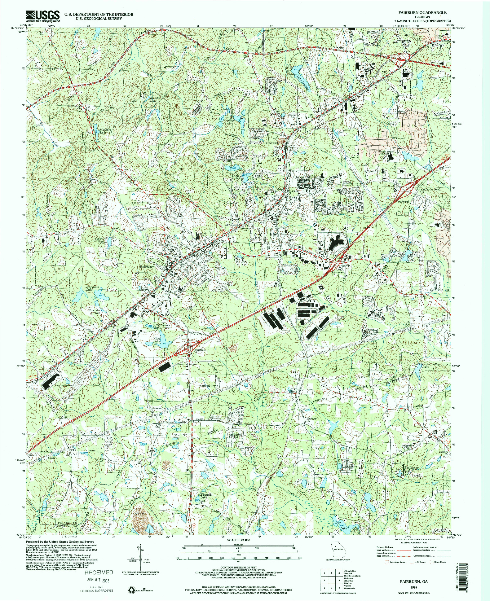 USGS 1:24000-SCALE QUADRANGLE FOR FAIRBURN, GA 1999