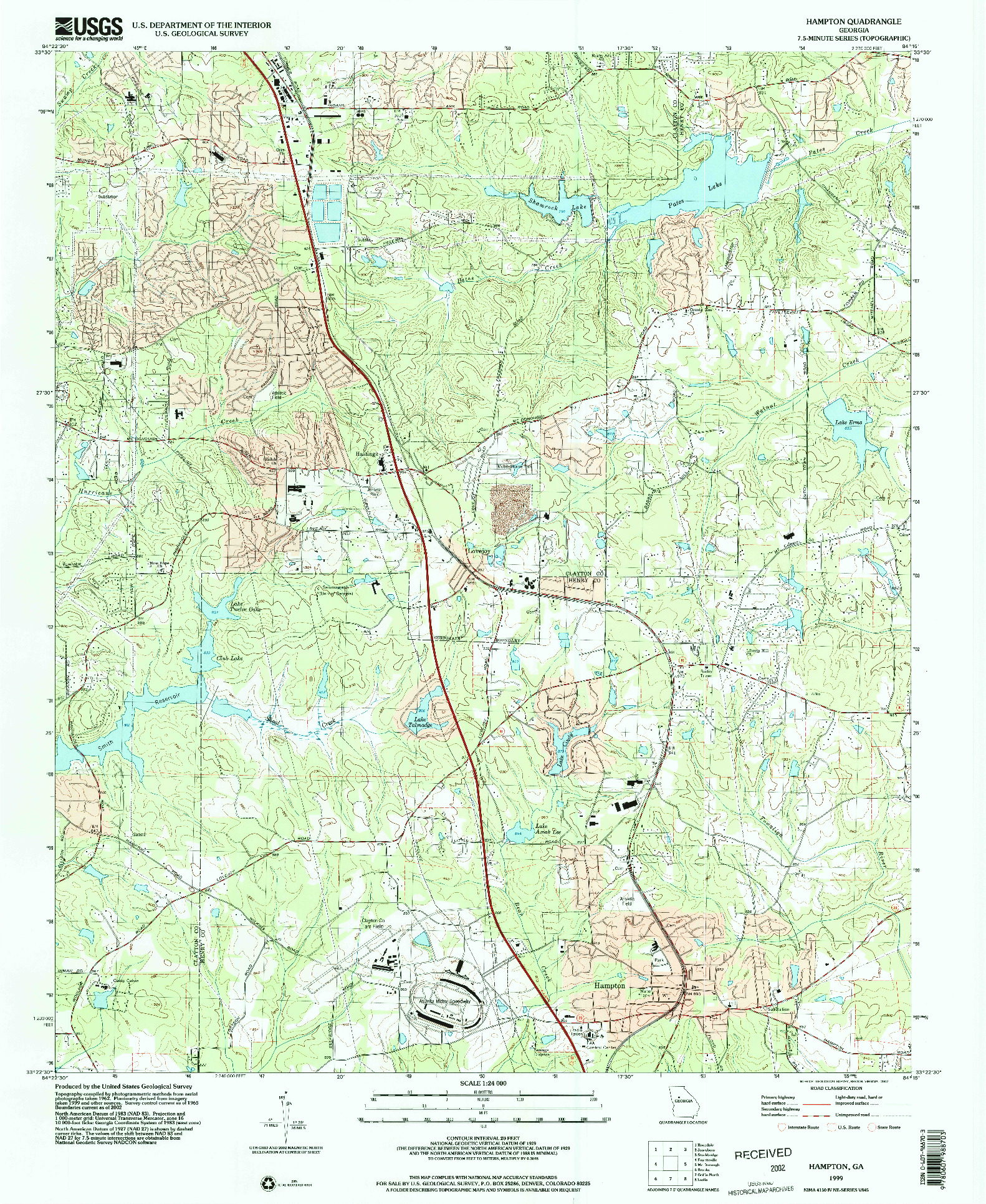 USGS 1:24000-SCALE QUADRANGLE FOR HAMPTON, GA 1999
