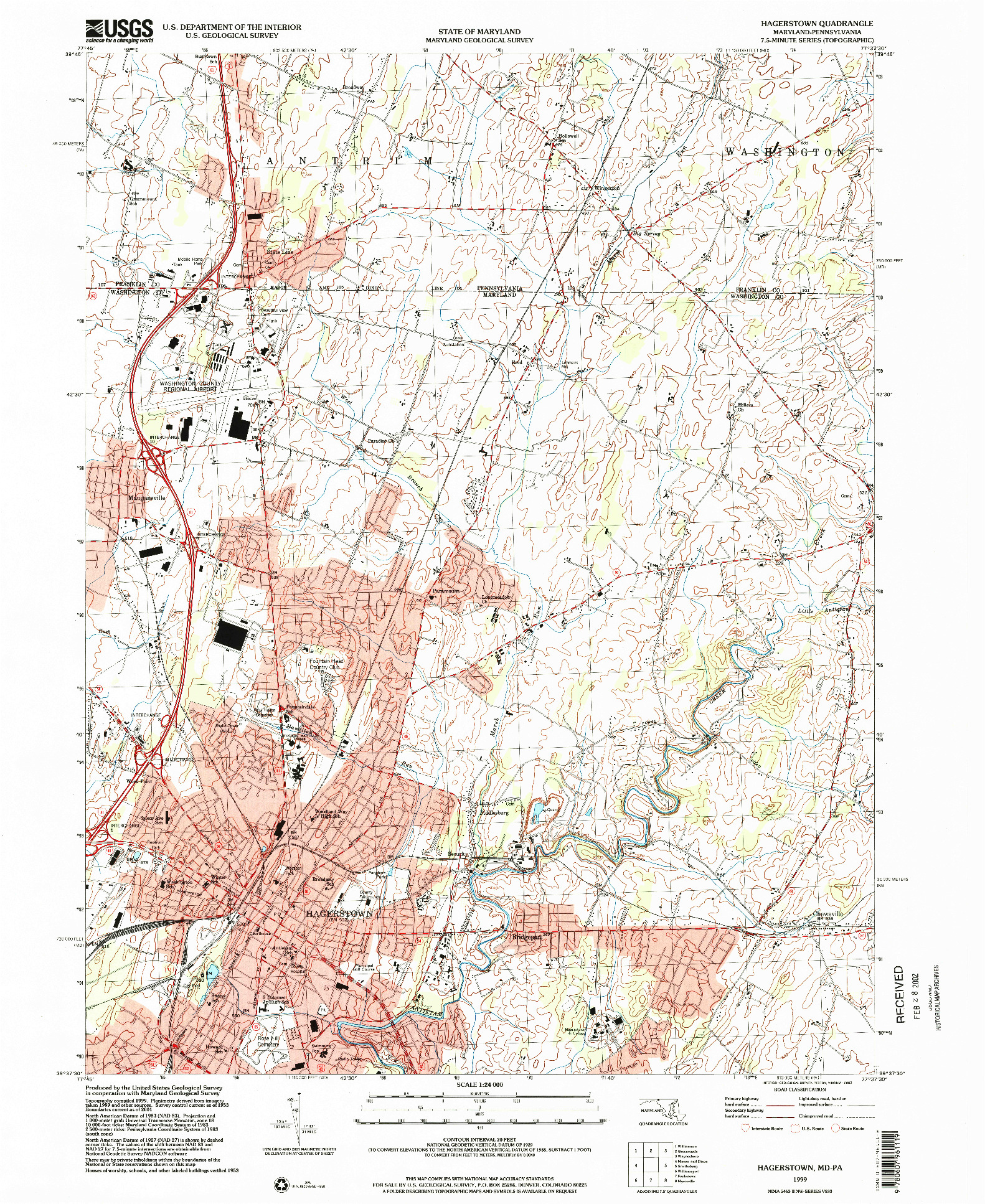 USGS 1:24000-SCALE QUADRANGLE FOR HAGERSTOWN, MD 1999