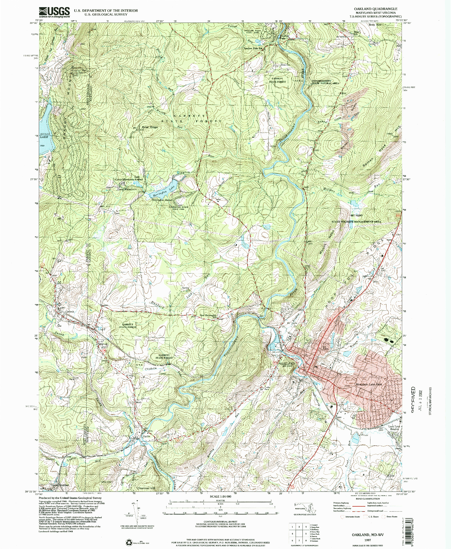 USGS 1:24000-SCALE QUADRANGLE FOR OAKLAND, MD 1997