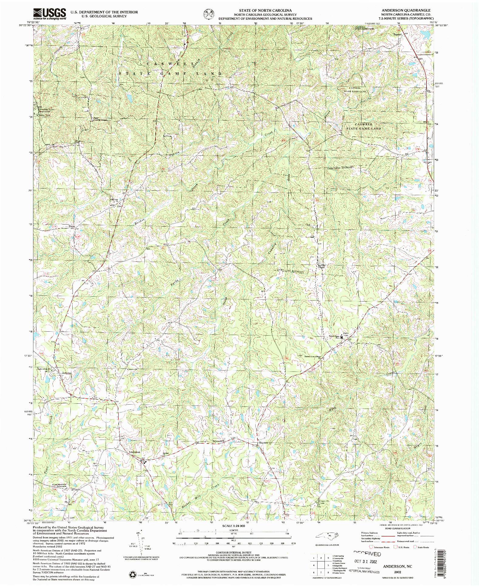 USGS 1:24000-SCALE QUADRANGLE FOR ANDERSON, NC 2002