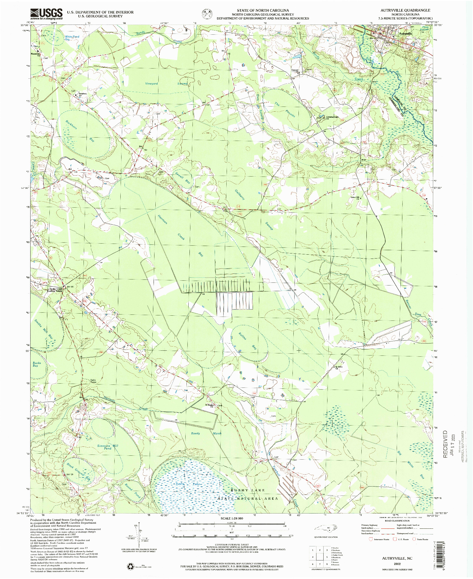 USGS 1:24000-SCALE QUADRANGLE FOR AUTRYVILLE, NC 2002