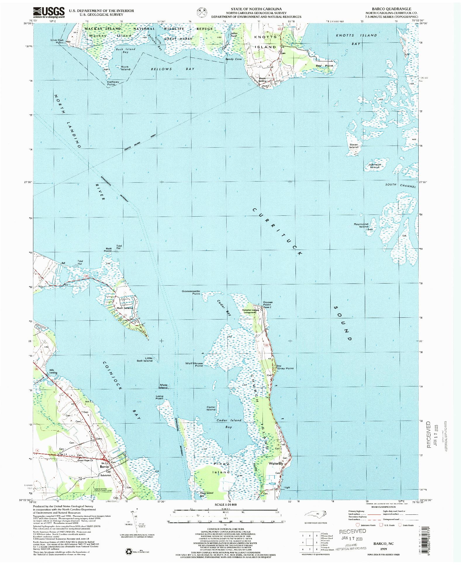 USGS 1:24000-SCALE QUADRANGLE FOR BARCO, NC 1999