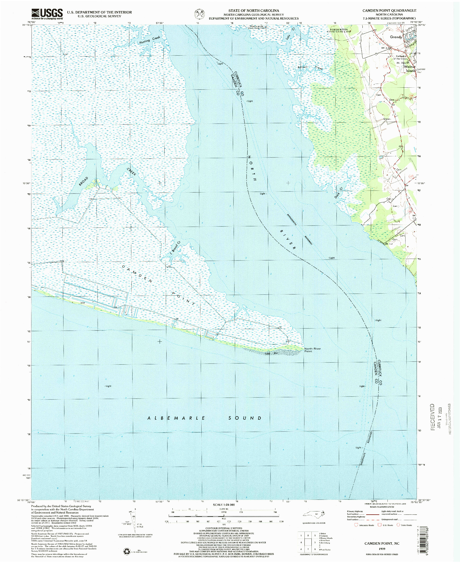 USGS 1:24000-SCALE QUADRANGLE FOR CAMDEN POINT, NC 1999