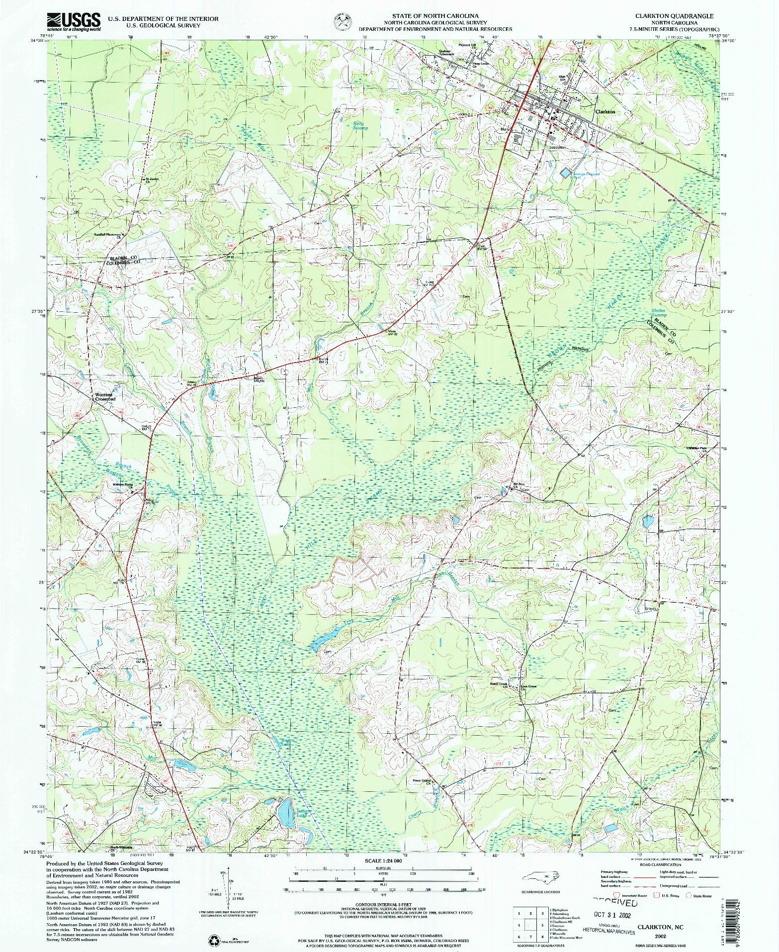 USGS 1:24000-SCALE QUADRANGLE FOR CLARKTON, NC 2002