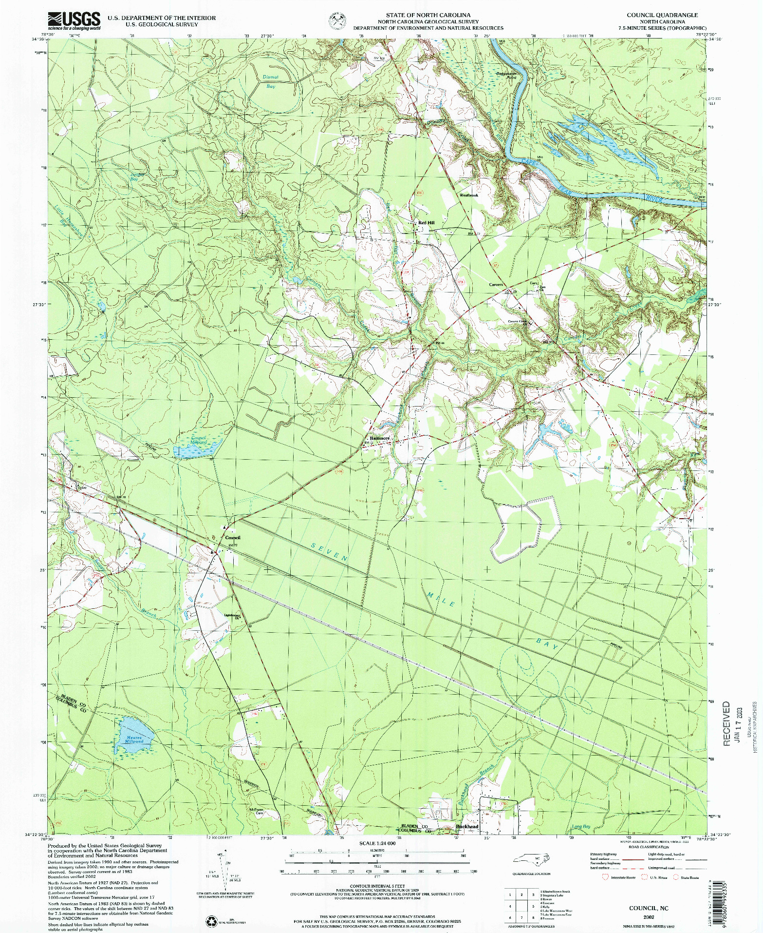 USGS 1:24000-SCALE QUADRANGLE FOR COUNCIL, NC 2002