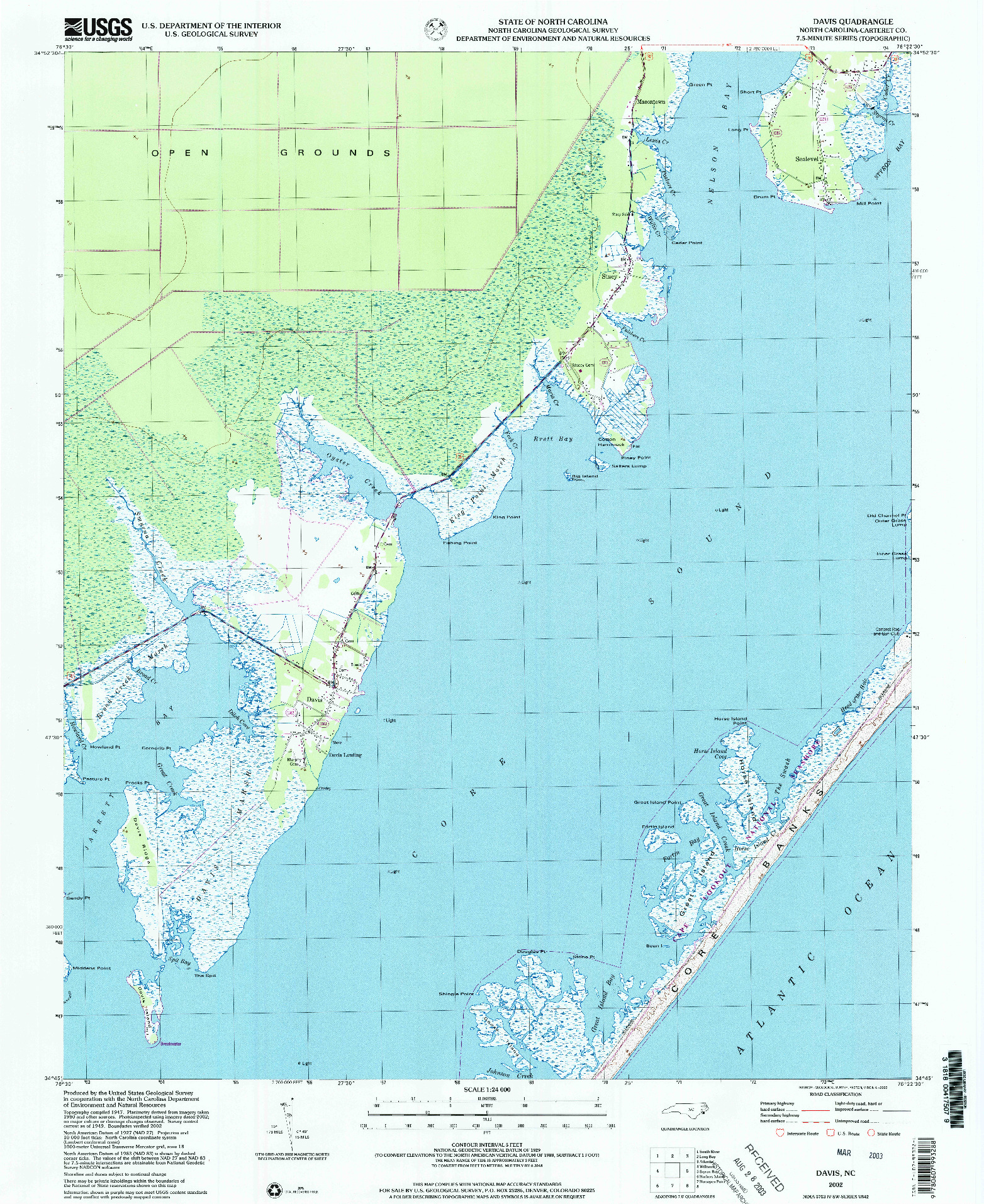 USGS 1:24000-SCALE QUADRANGLE FOR DAVIS, NC 2002