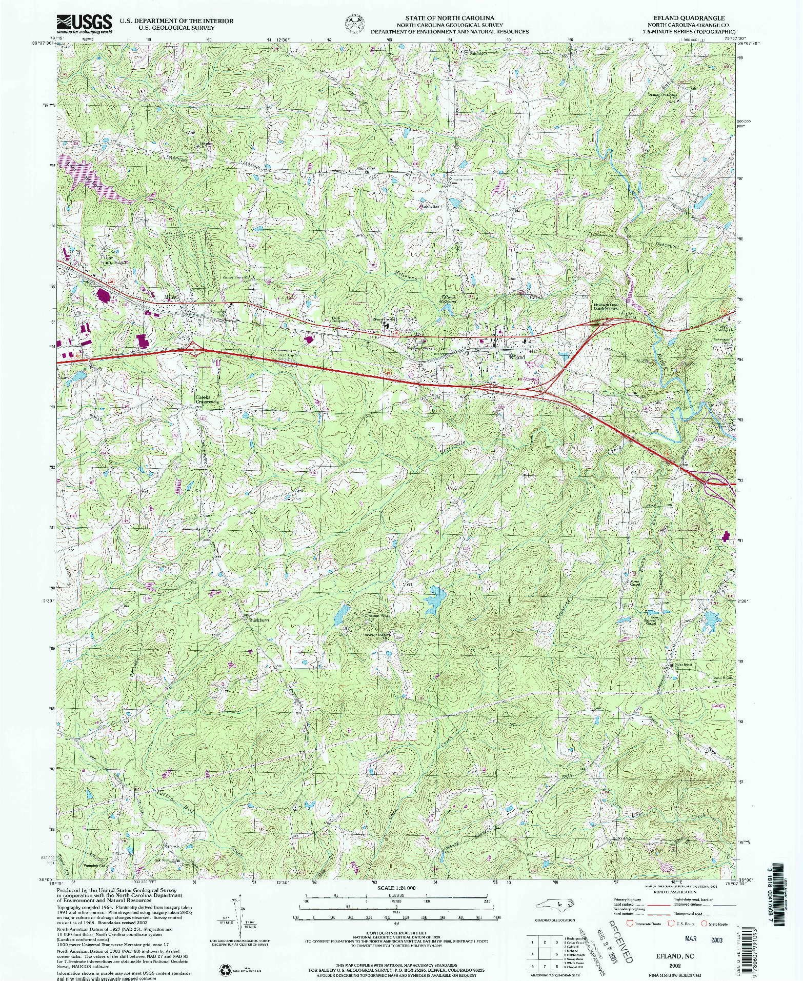 USGS 1:24000-SCALE QUADRANGLE FOR EFLAND, NC 2002