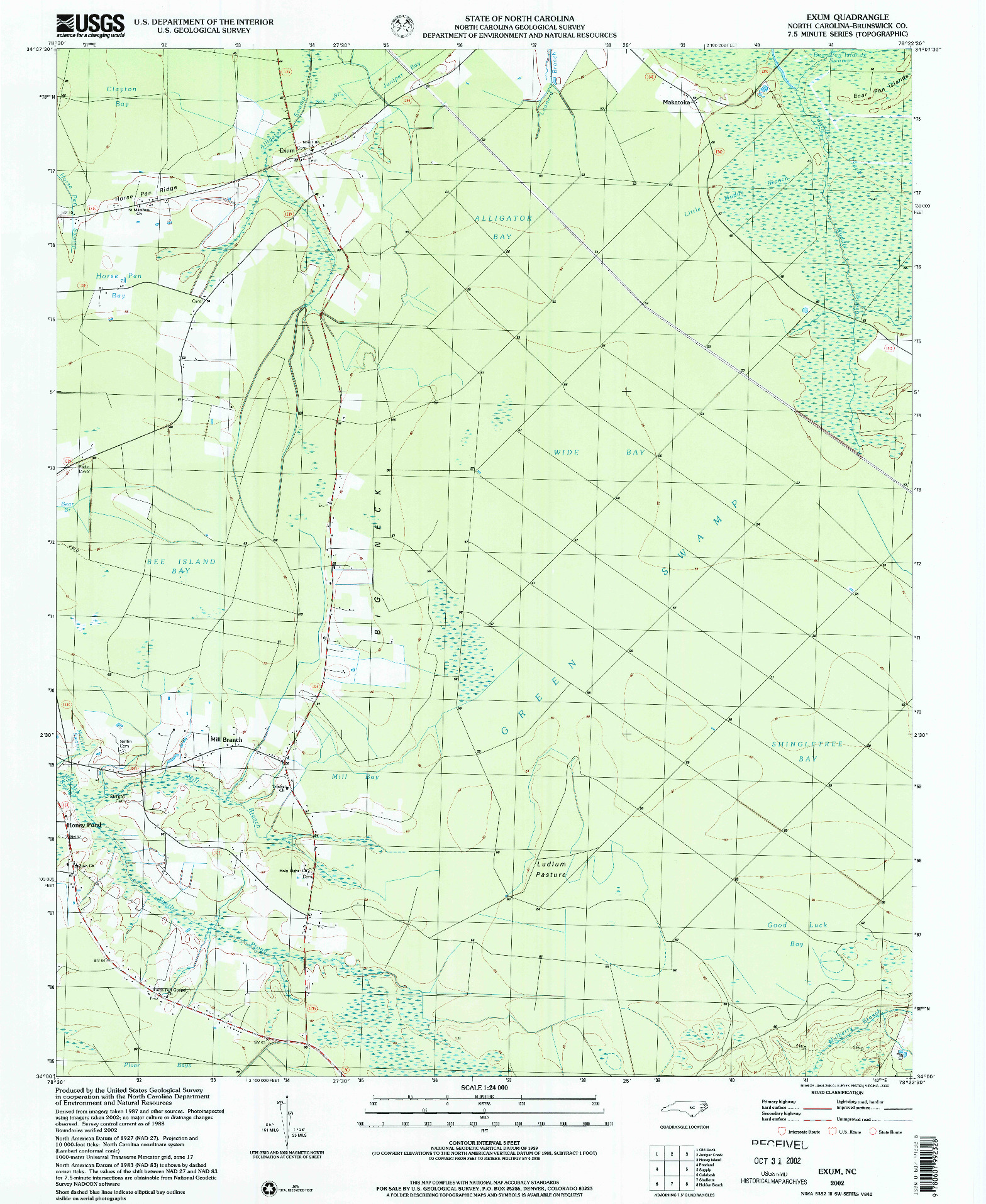 USGS 1:24000-SCALE QUADRANGLE FOR EXUM, NC 2002
