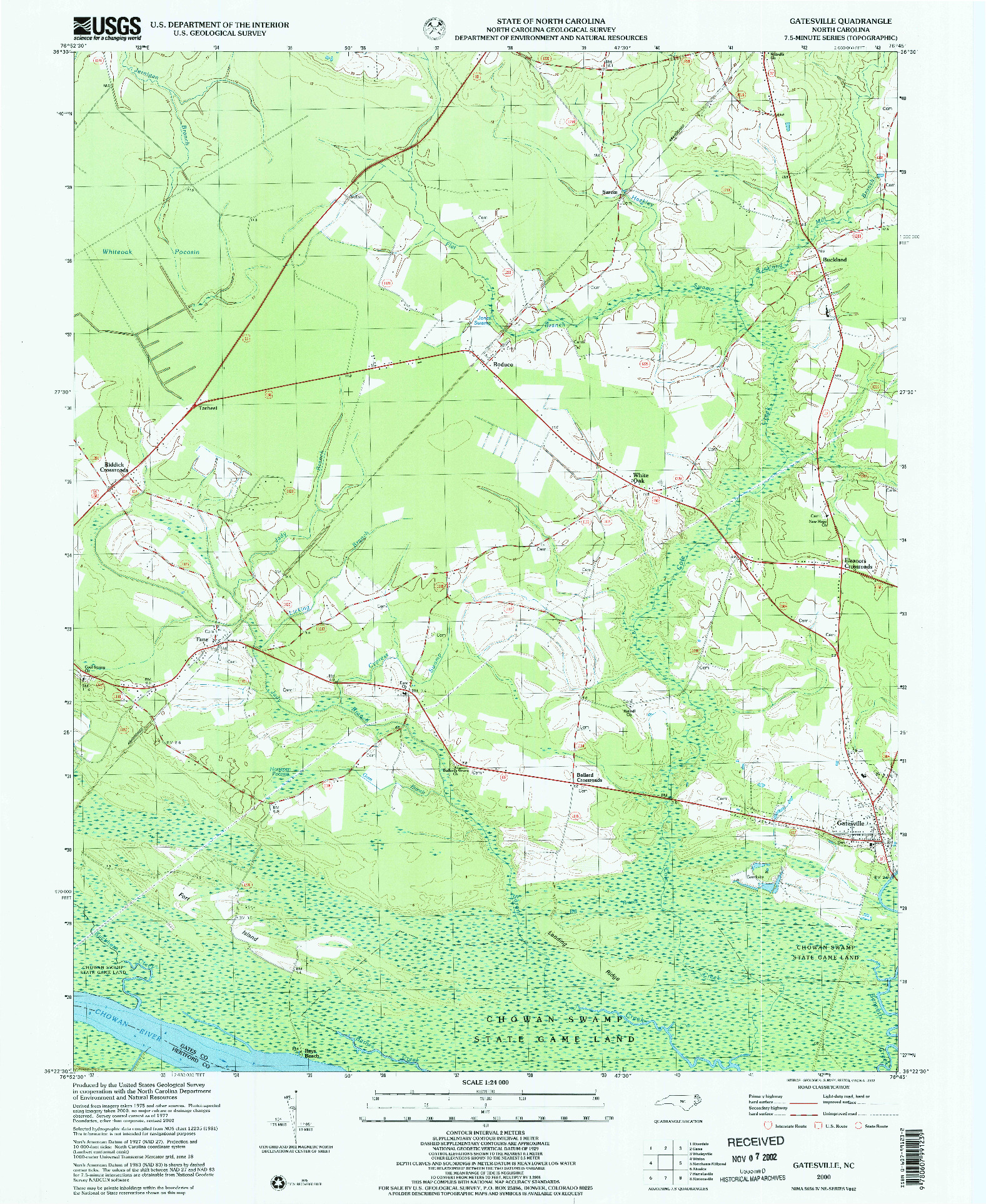 USGS 1:24000-SCALE QUADRANGLE FOR GATESVILLE, NC 2000