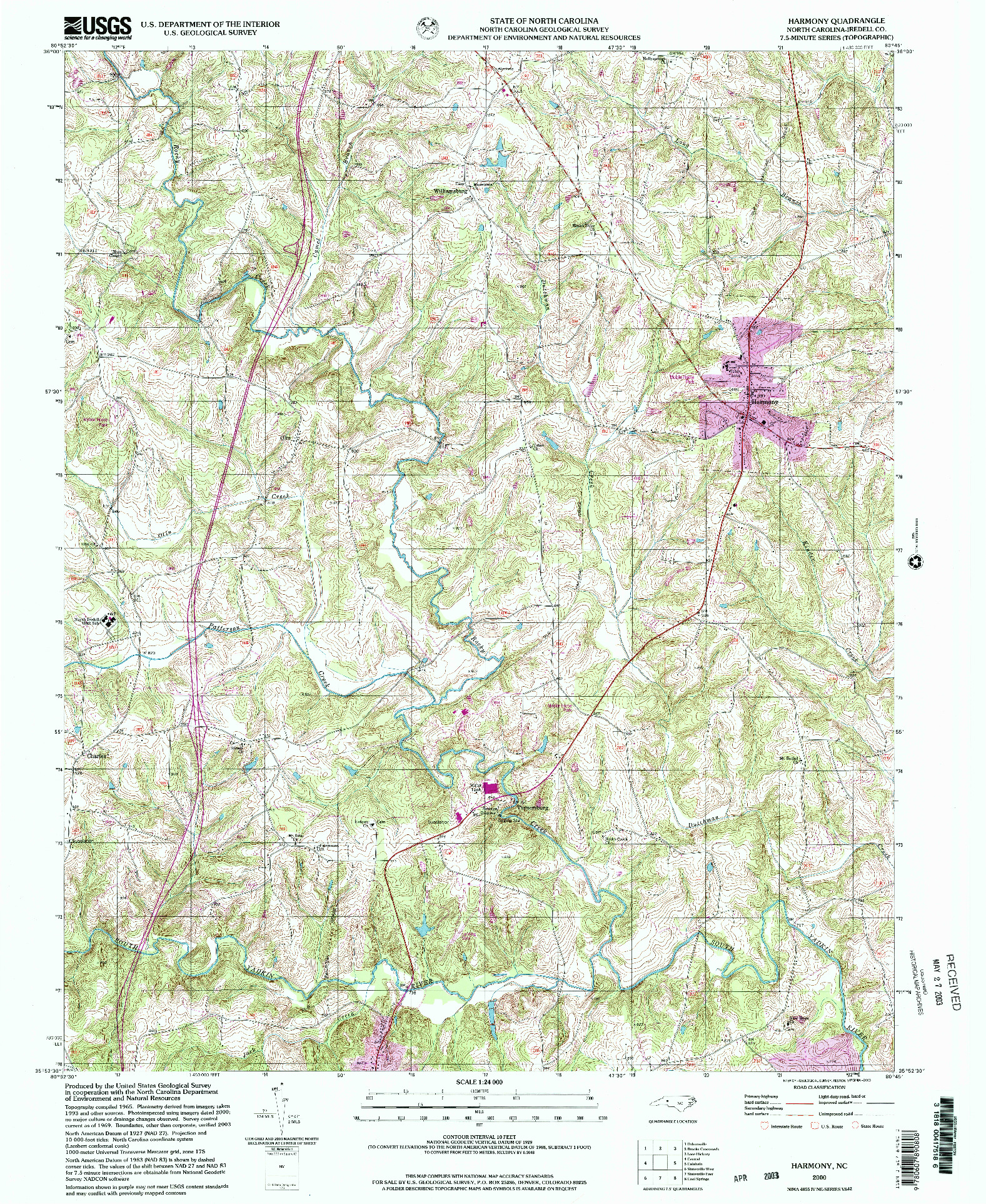 USGS 1:24000-SCALE QUADRANGLE FOR HARMONY, NC 2000